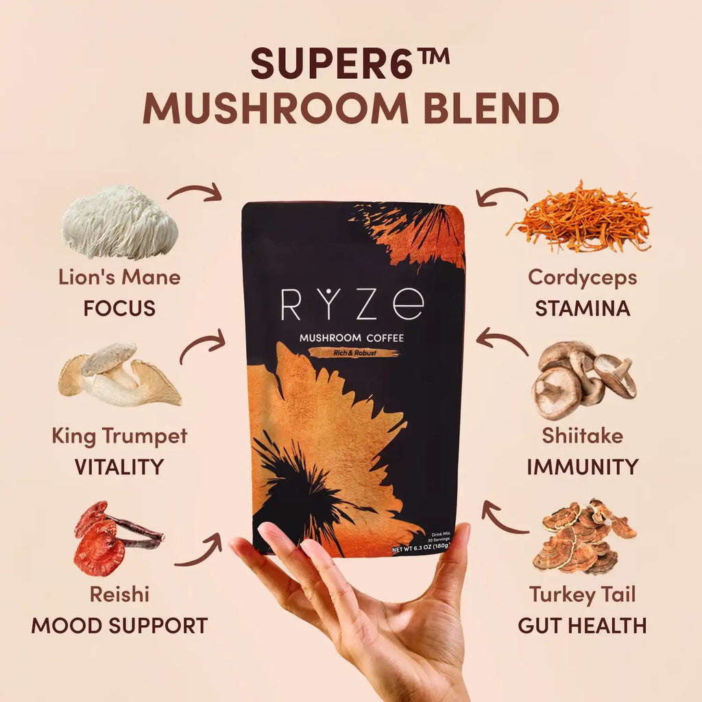 RYZE Mushroom Coffee Dark Roast Blend (30 Servings)