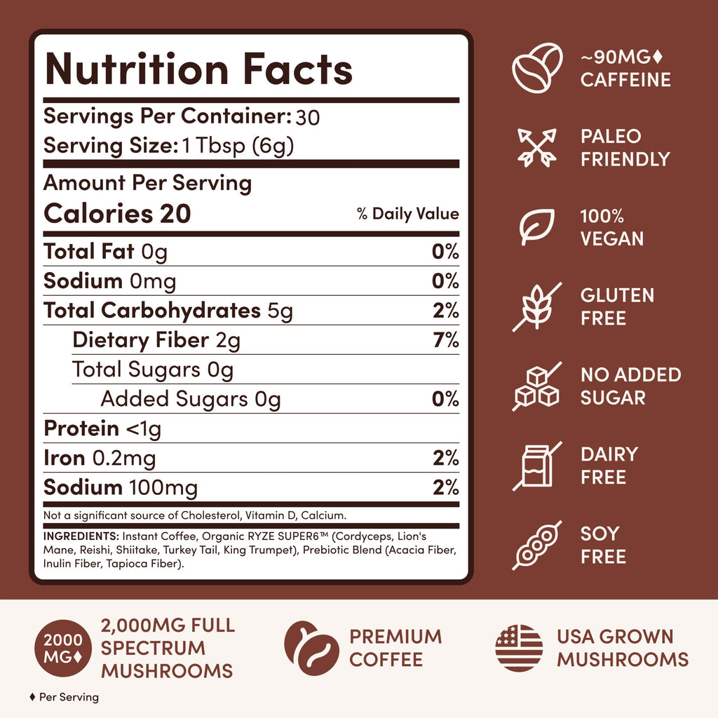 RYZE Mushroom Coffee Dark Roast Blend (30 Servings)