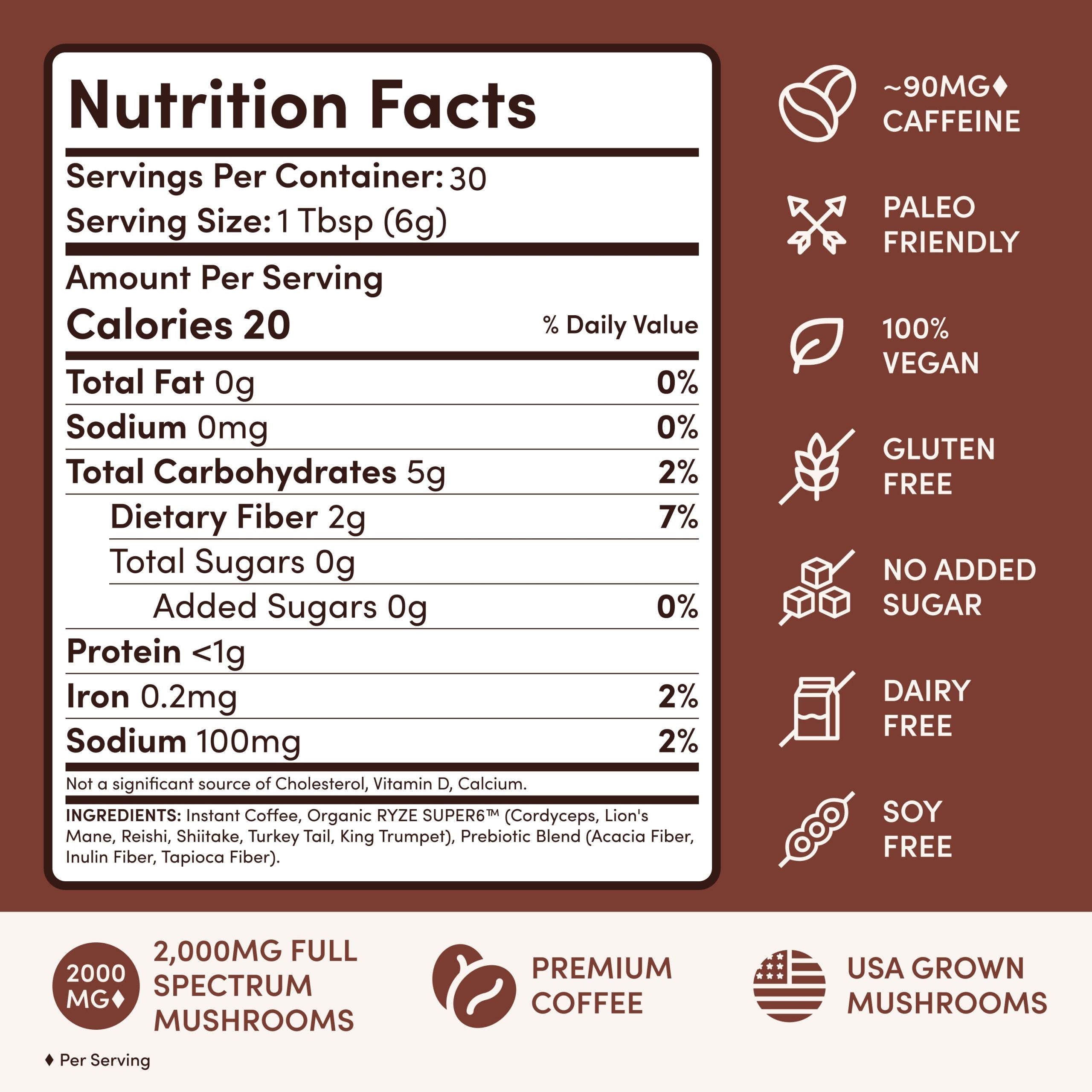 RYZE Mushroom Coffee Dark Roast Blend (30 Servings)