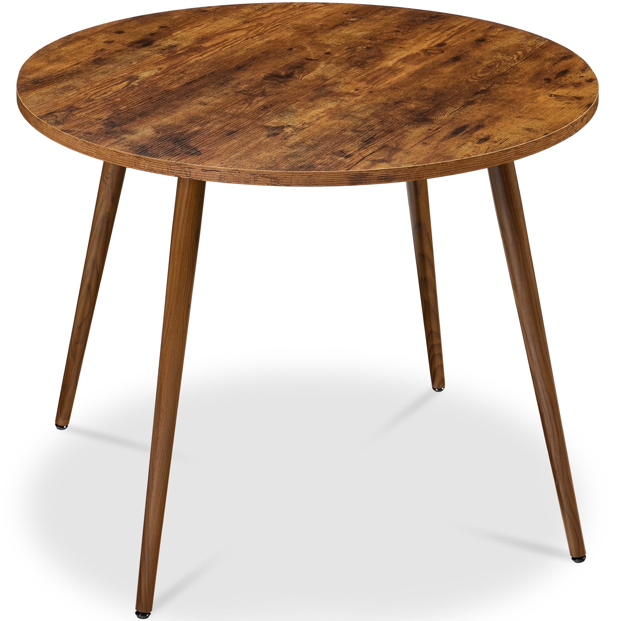 Round Mid-Century Modern 35.5in Dining Table Dinette for Home or Kitchen w/Wood Finish Steel Legs