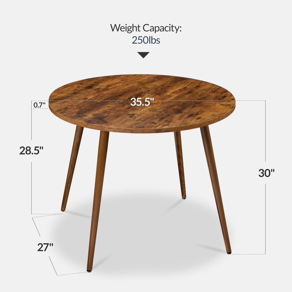 Round Mid-Century Modern 35.5in Dining Table Dinette for Home or Kitchen w/Wood Finish Steel Legs