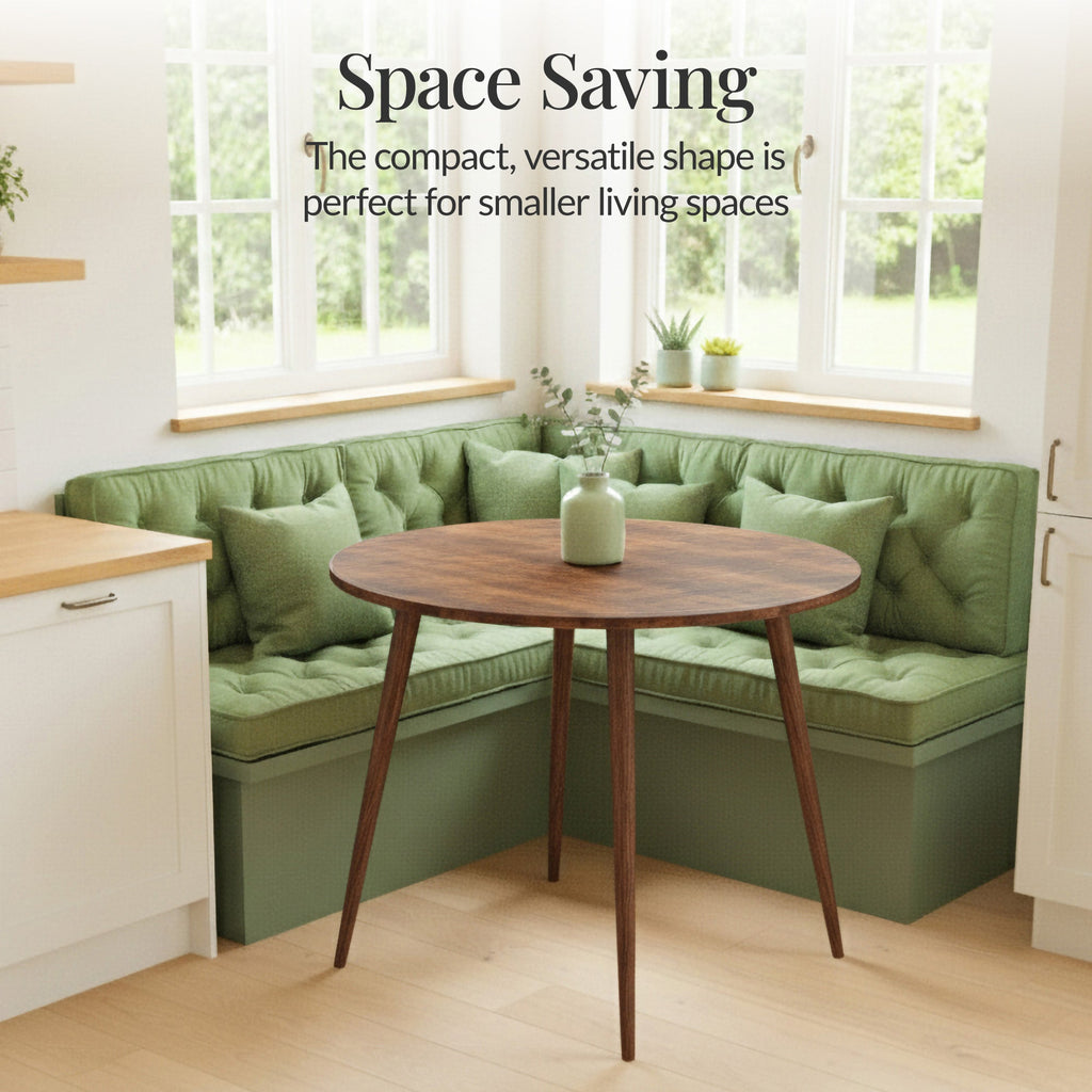 Round Mid-Century Modern 35.5in Dining Table Dinette for Home or Kitchen w/Wood Finish Steel Legs
