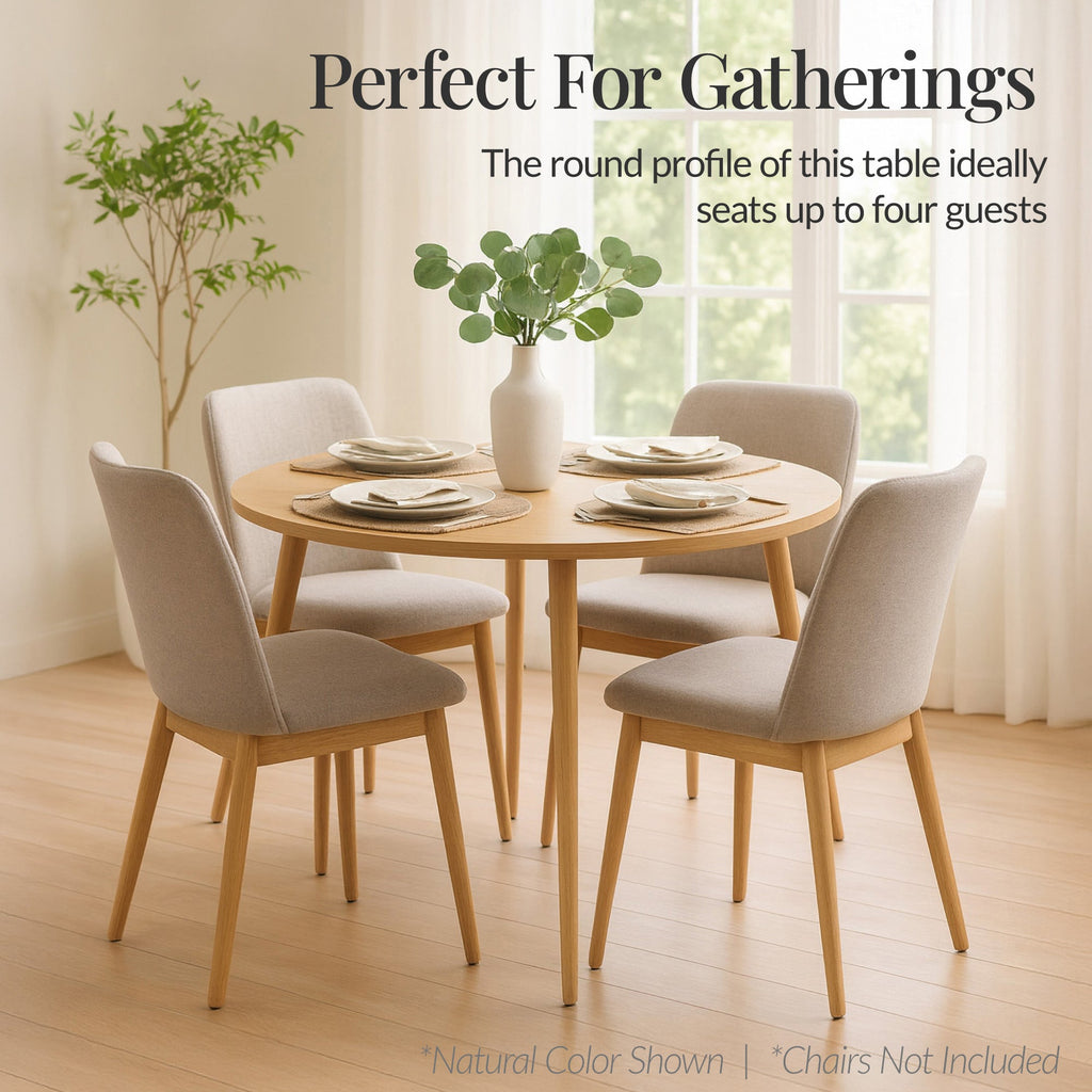 Round Mid-Century Modern 35.5in Dining Table Dinette for Home or Kitchen w/Wood Finish Steel Legs