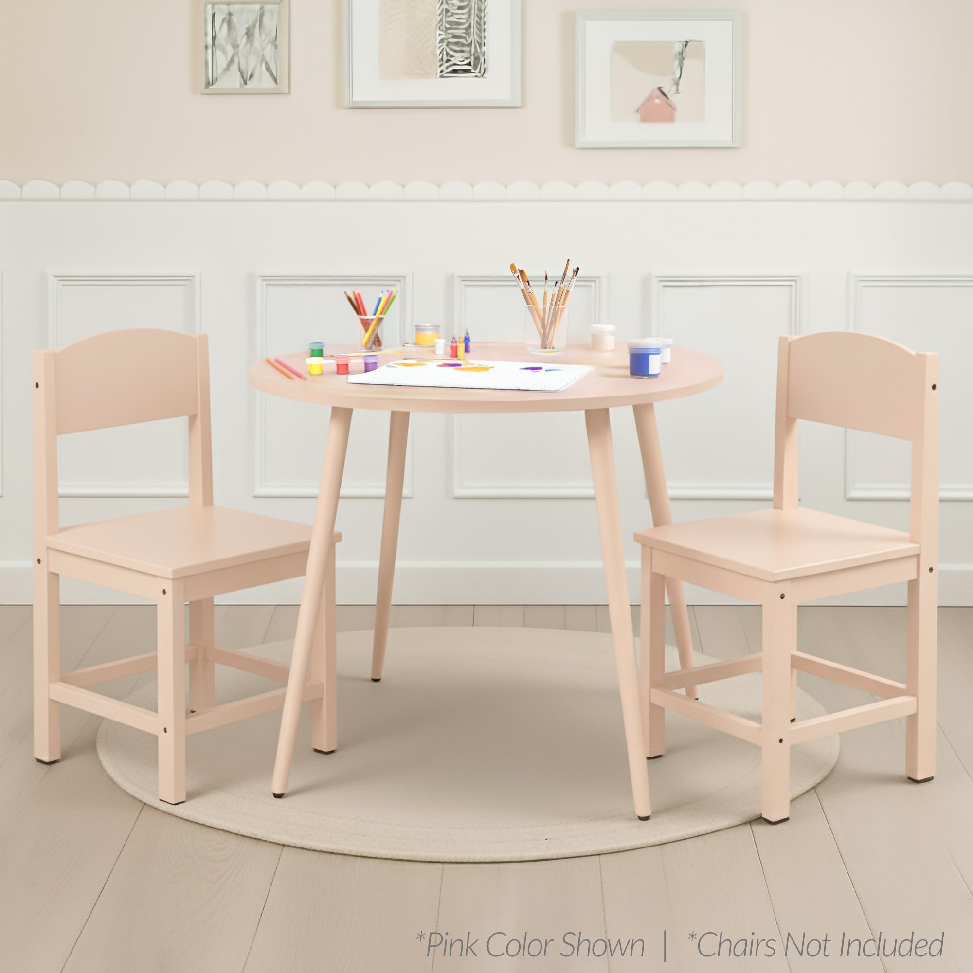 Round Mid-Century Modern 35.5in Dining Table Dinette for Home or Kitchen w/Wood Finish Steel Legs