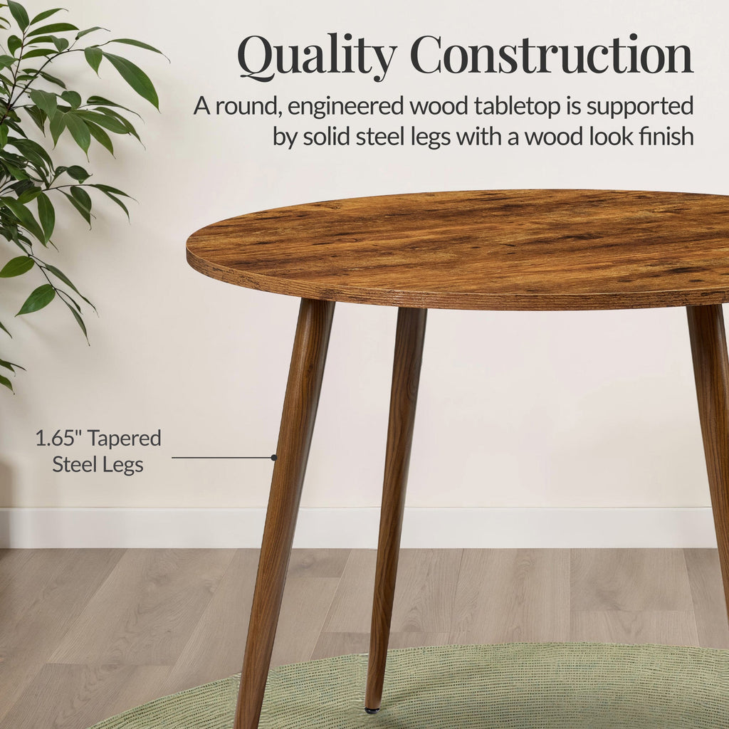 Round Mid-Century Modern 35.5in Dining Table Dinette for Home or Kitchen w/Wood Finish Steel Legs