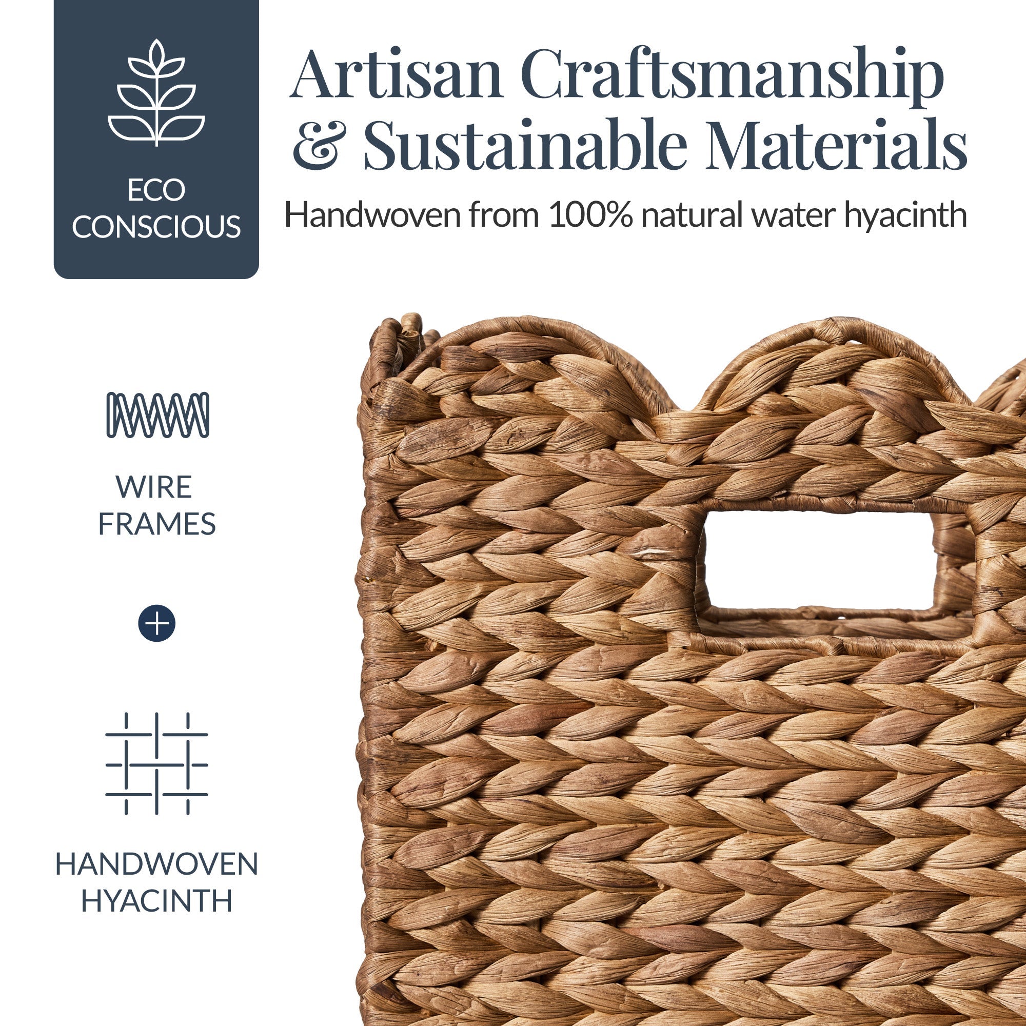 Scalloped 13 x 13in Hyacinth Storage Basket Set of 5