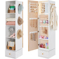 Rotating Mirror w/ Storage Cabinet Swivel Jewelry Armoire Shelves Hooks