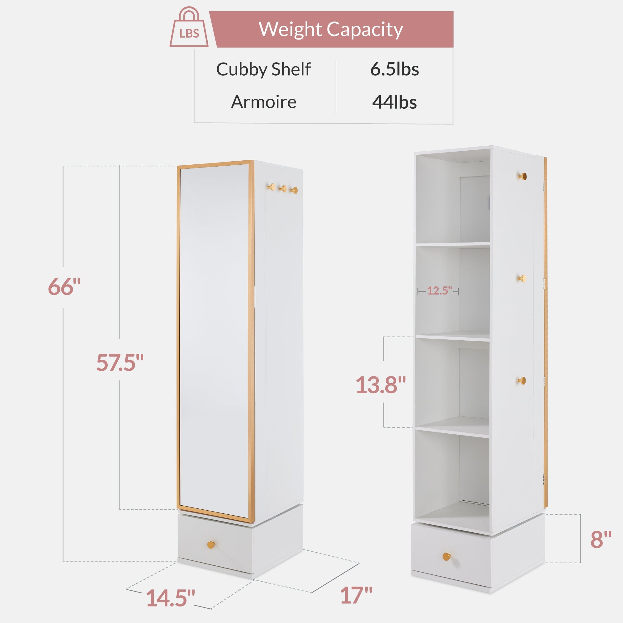 Rotating Mirror w/ Storage Cabinet Swivel Jewelry Armoire Shelves Hooks