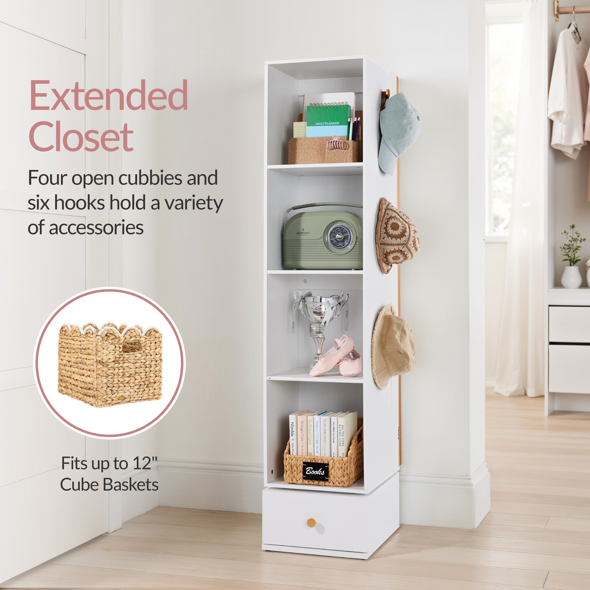 Rotating Mirror w/ Storage Cabinet Swivel Jewelry Armoire Shelves Hooks