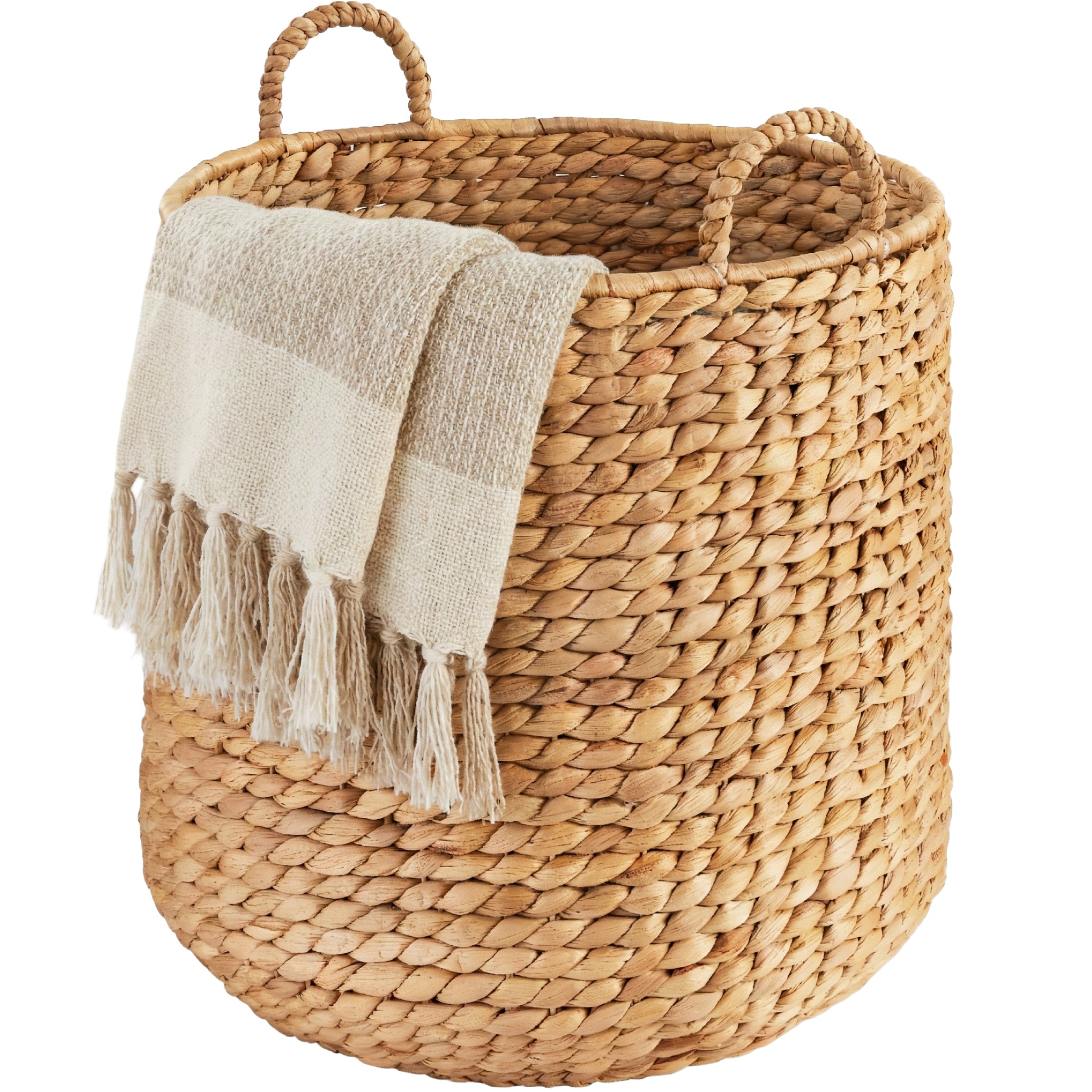 Round Storage Basket w/ Handles Handwoven Water Hyacinth Tote