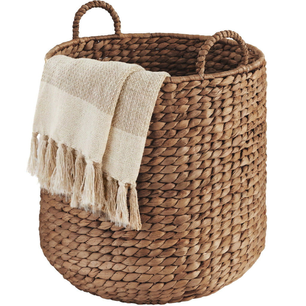 Round Storage Basket w/ Handles Handwoven Water Hyacinth Tote
