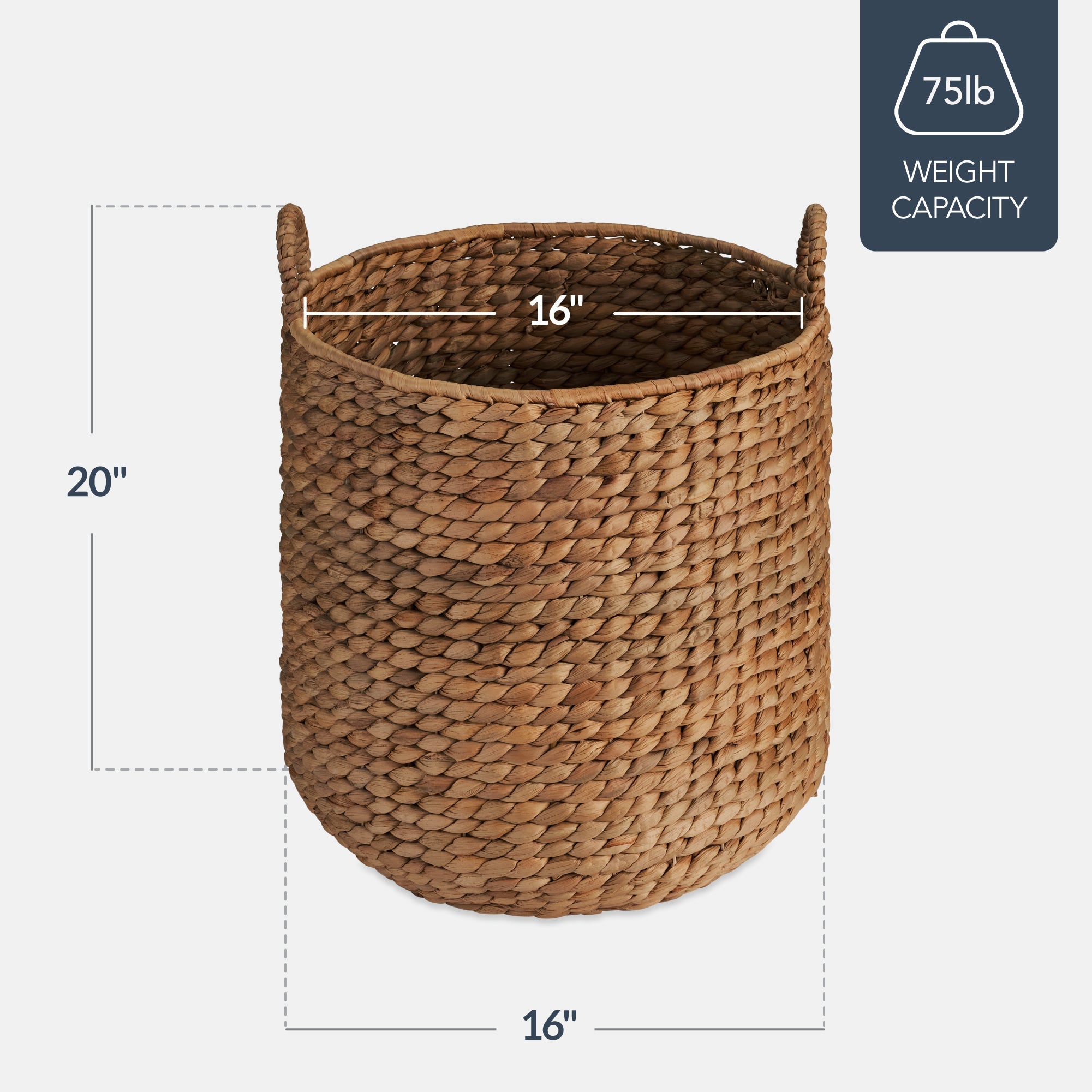 Round Storage Basket w/ Handles Handwoven Water Hyacinth Tote