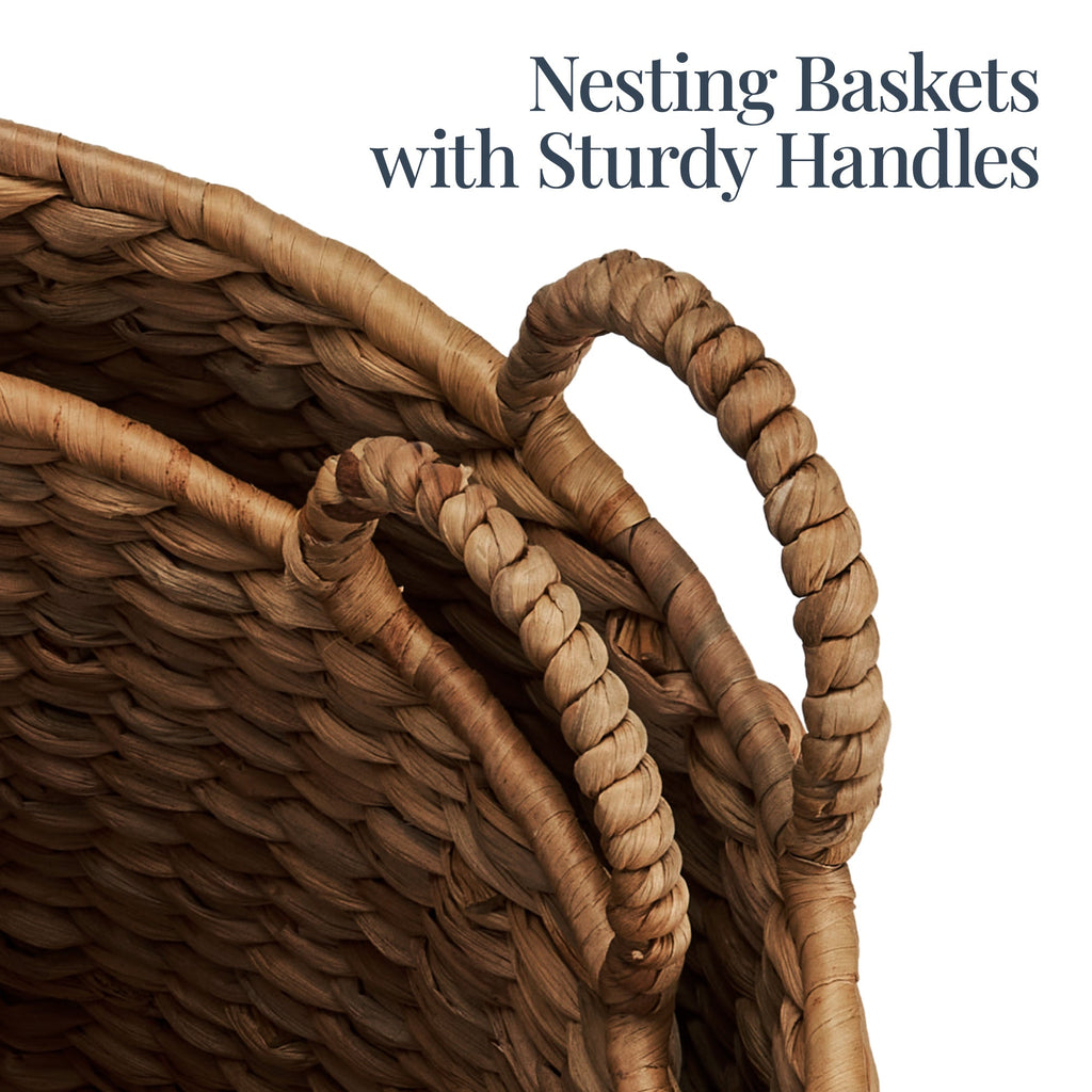Round Storage Basket w/ Handles Handwoven Water Hyacinth Tote