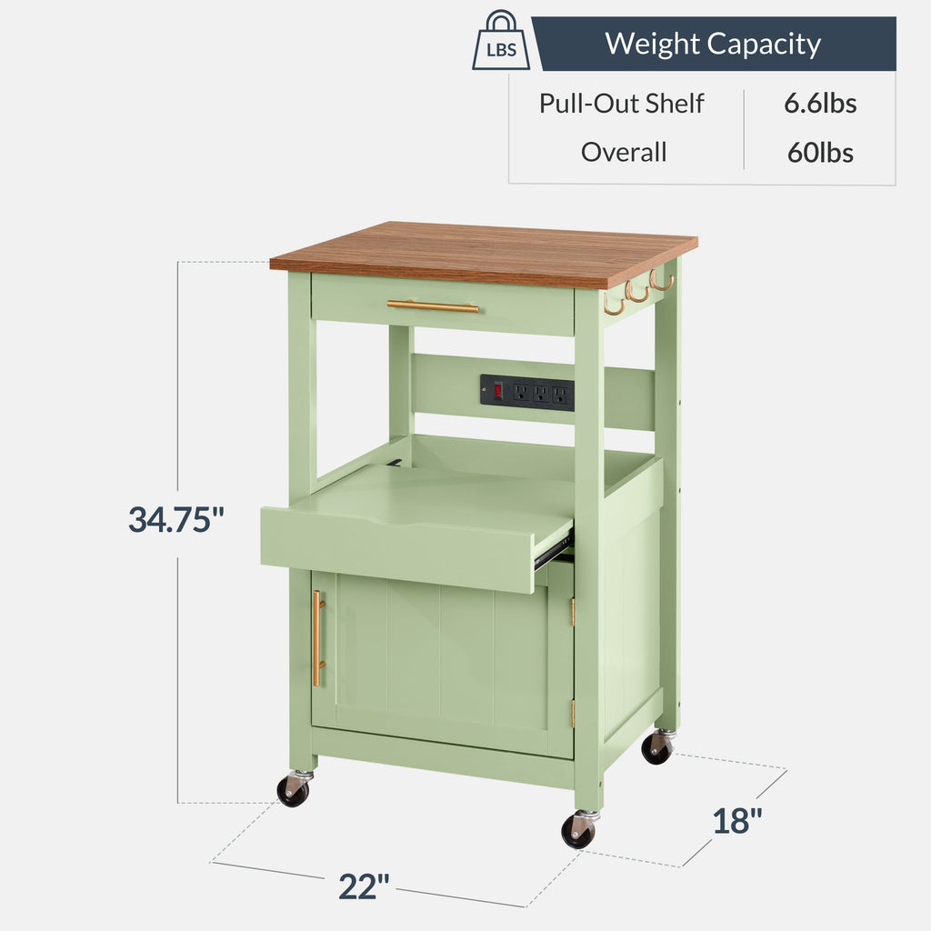 Rolling Kitchen Island Cart Cabinet W/ Drawer Sliding Tray Outlet Wheels
