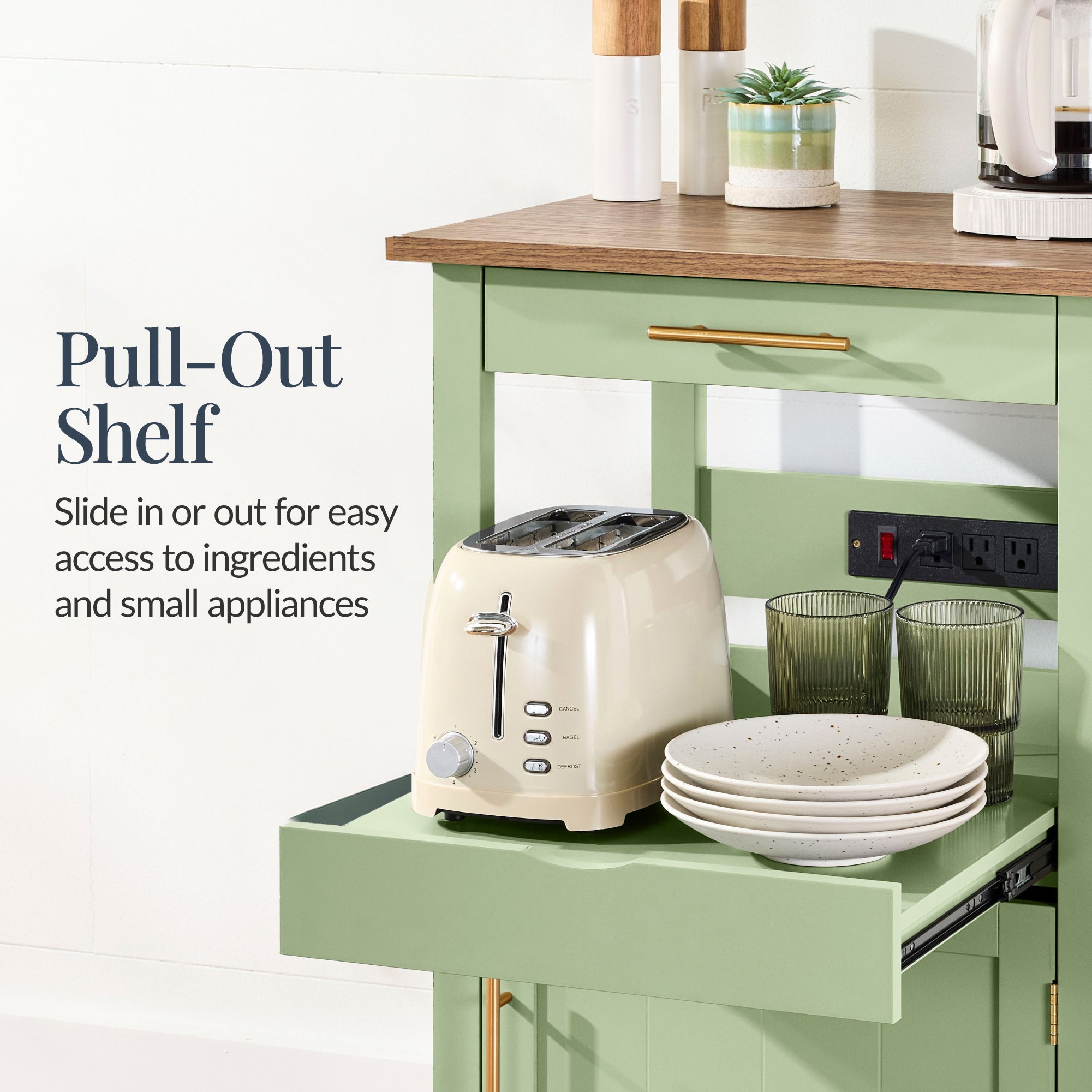 Rolling Kitchen Island Cart Cabinet W/ Drawer Sliding Tray Outlet Wheels