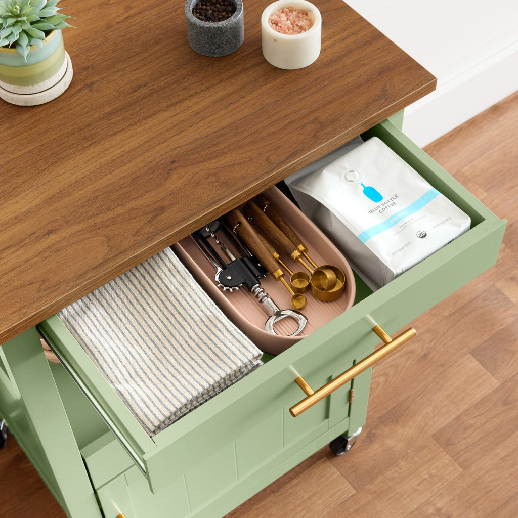 Rolling Kitchen Island Cart Cabinet W/ Drawer Sliding Tray Outlet Wheels
