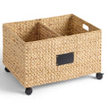Rolling Pantry Storage Basket Organizer W/ Chalkboard Label Handles Removable Divider - Chestnut