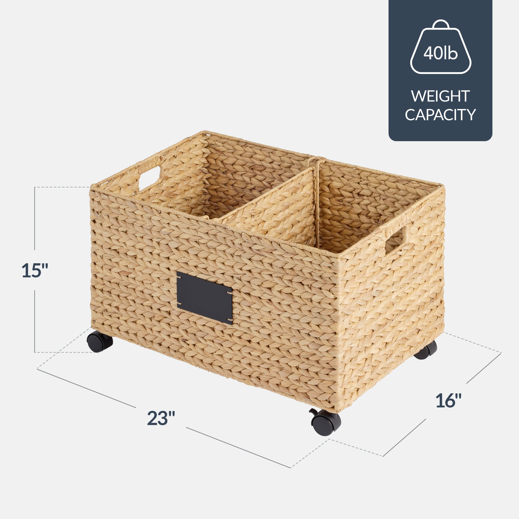 Rolling Pantry Storage Basket Organizer W/ Chalkboard Label Handles Removable Divider - Chestnut
