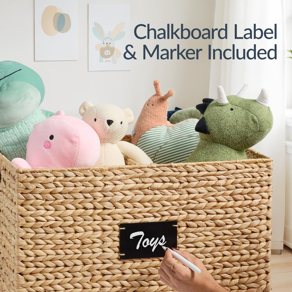 Rolling Pantry Storage Basket Organizer W/ Chalkboard Label Handles Removable Divider - Chestnut