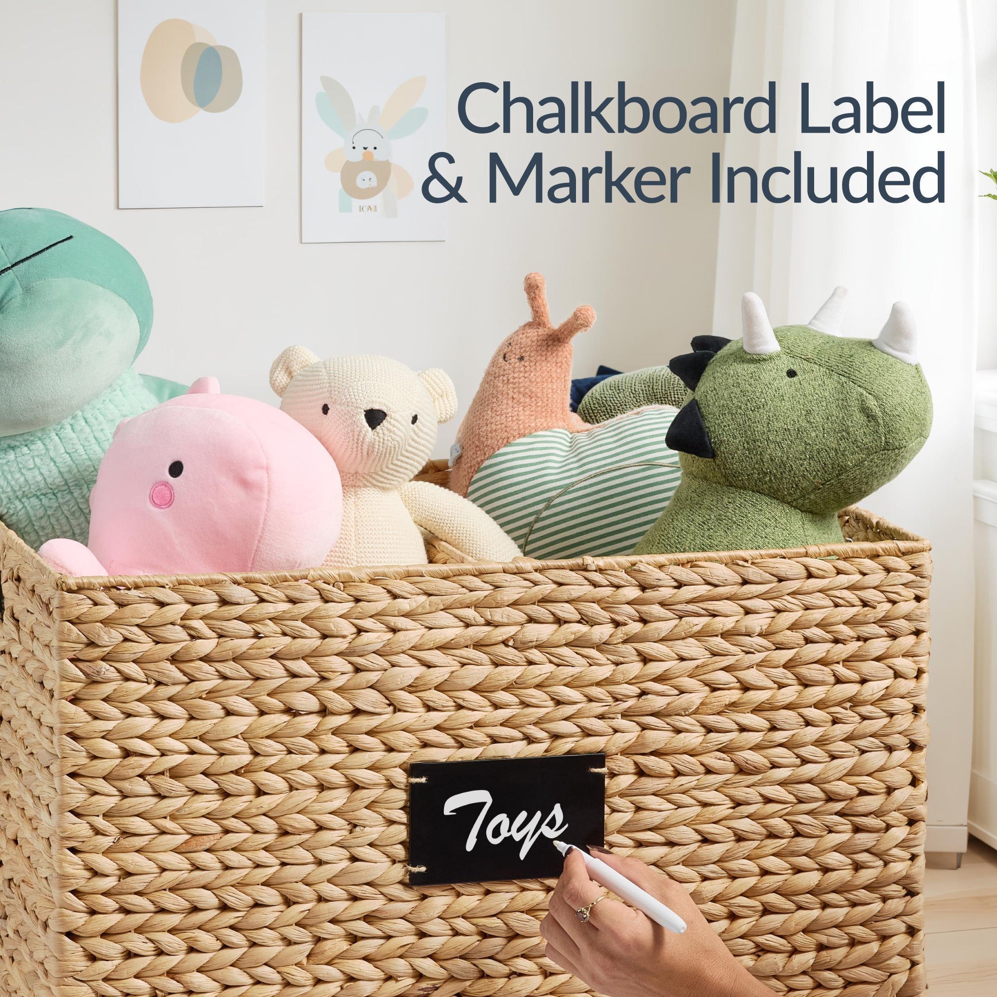 Rolling Pantry Storage Basket Organizer W/ Chalkboard Label Handles Removable Divider - Chestnut