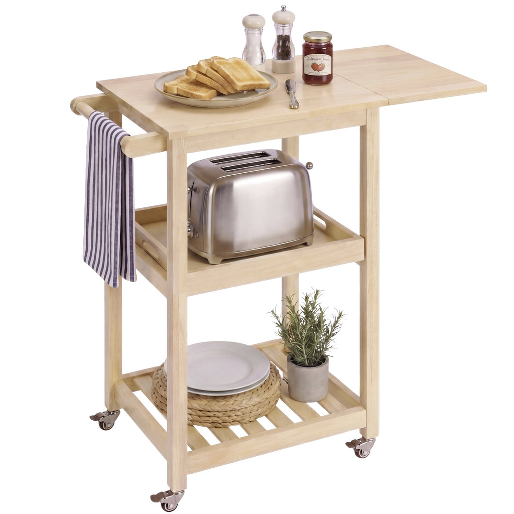 Rolling Kitchen Island Cart w/ Drop Leaf Extension Solid Wood