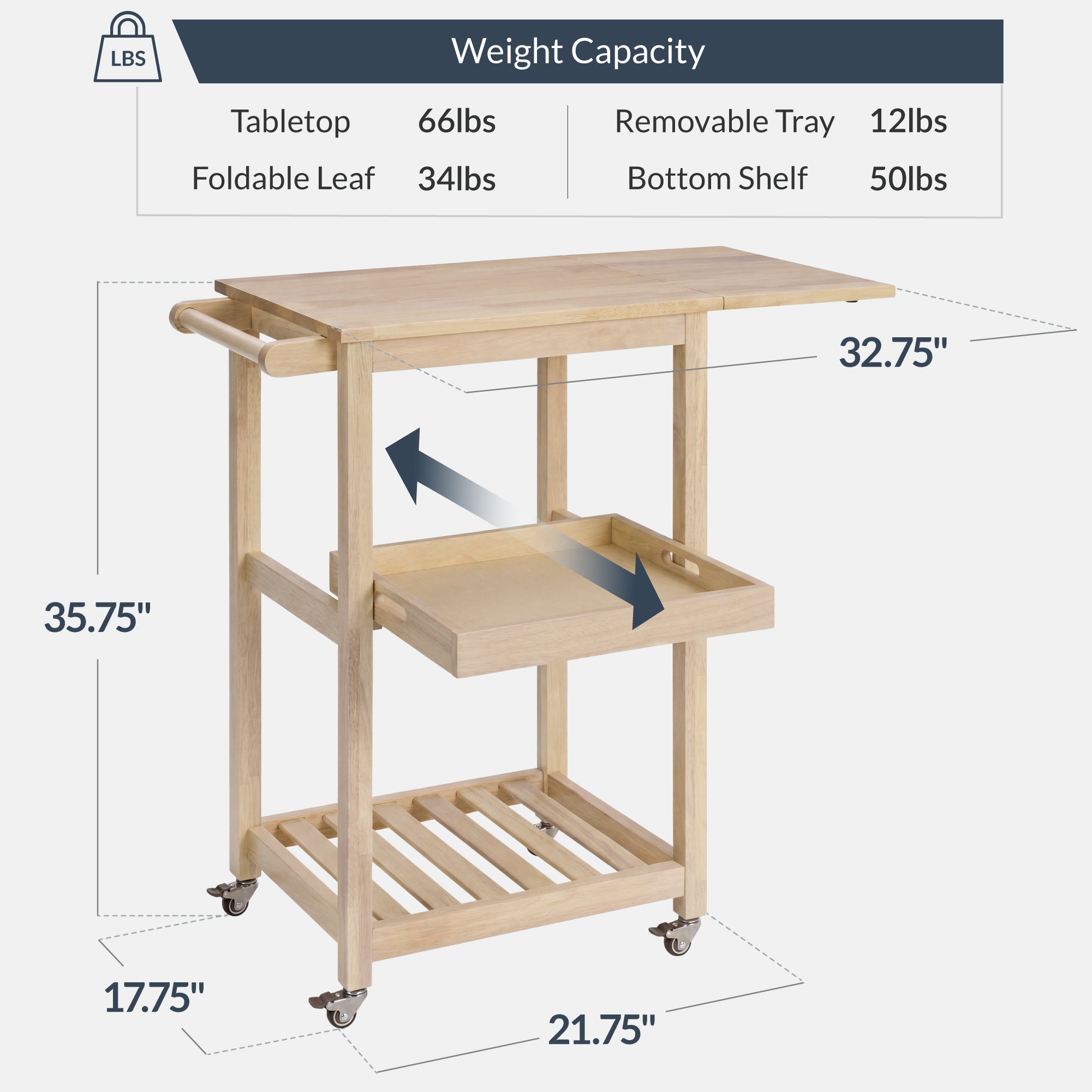 Rolling Kitchen Island Cart w/ Drop Leaf Extension Solid Wood