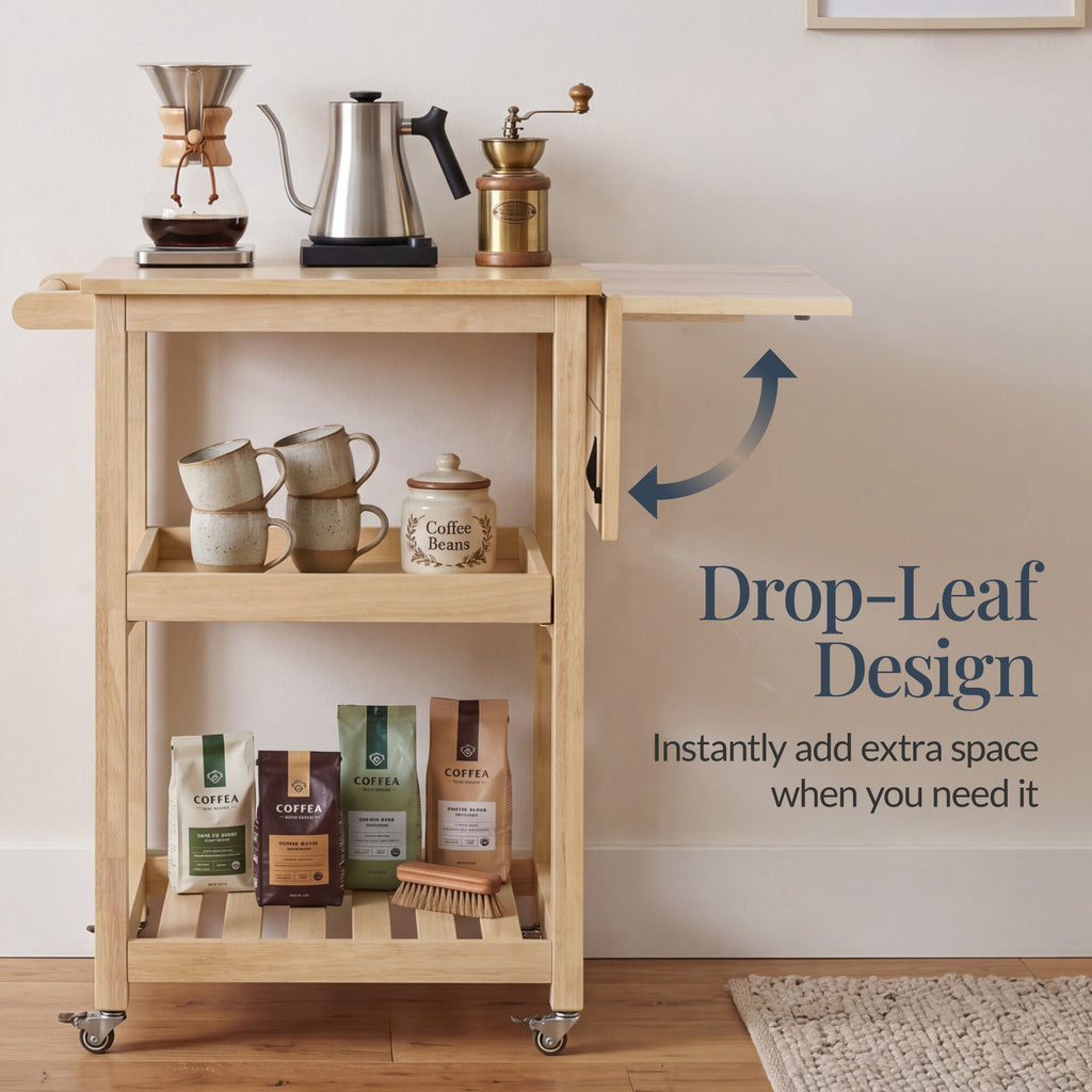 Rolling Kitchen Island Cart w/ Drop Leaf Extension Solid Wood