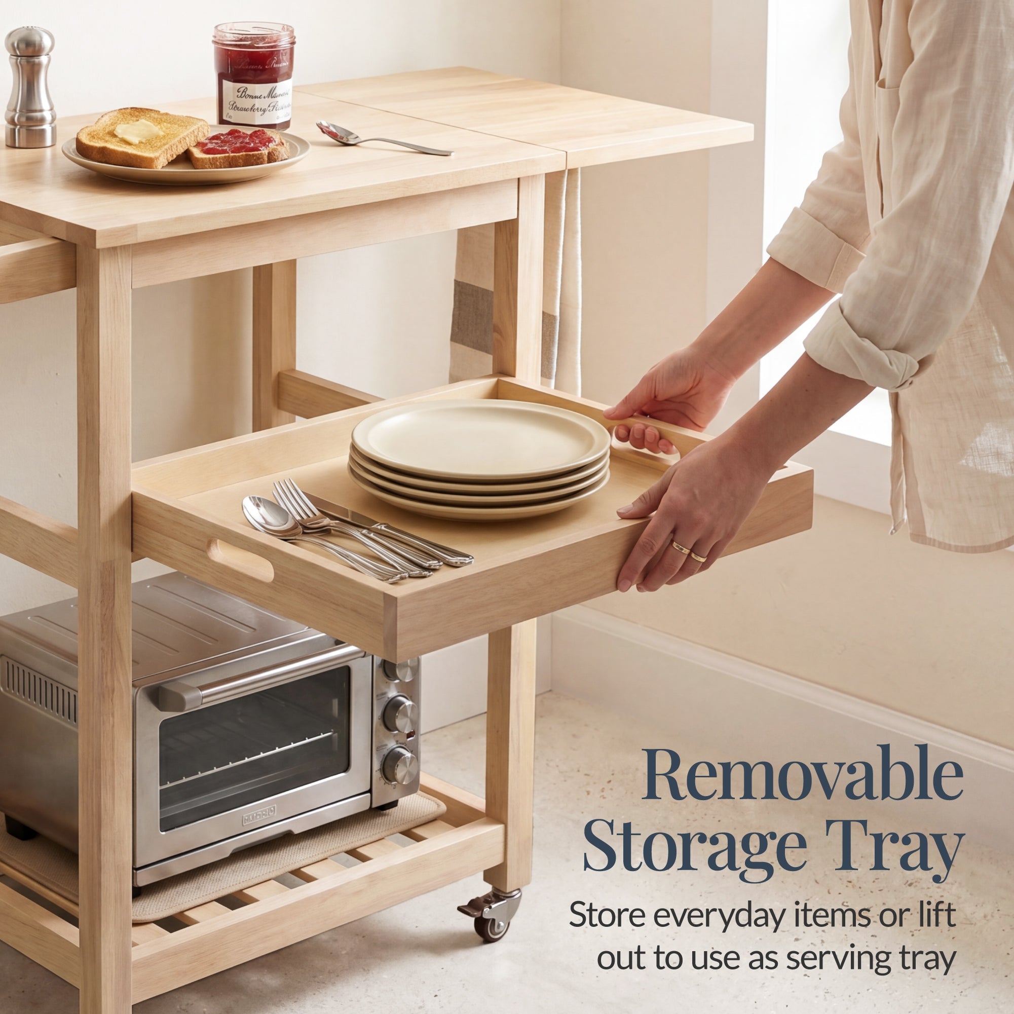 Rolling Kitchen Island Cart w/ Drop Leaf Extension Solid Wood