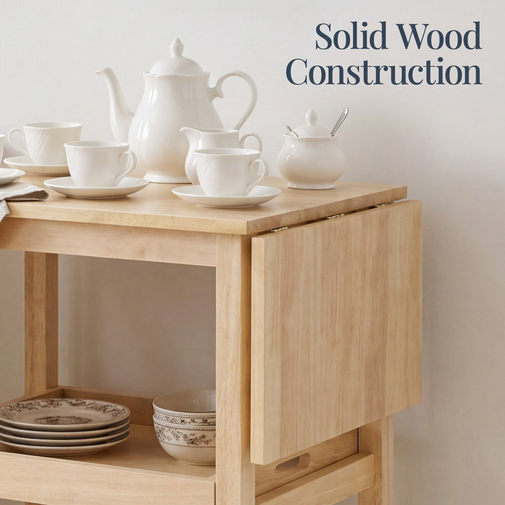 Rolling Kitchen Island Cart w/ Drop Leaf Extension Solid Wood