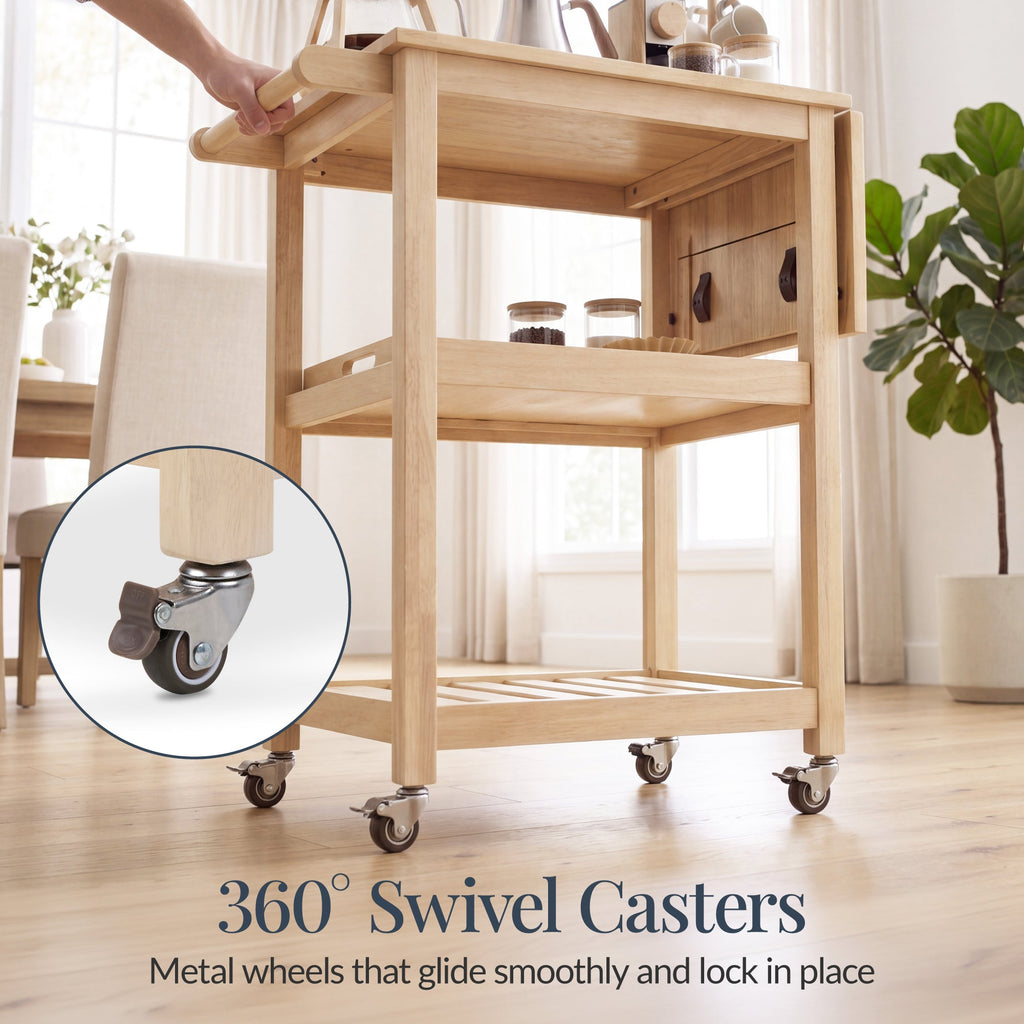 Rolling Kitchen Island Cart w/ Drop Leaf Extension Solid Wood
