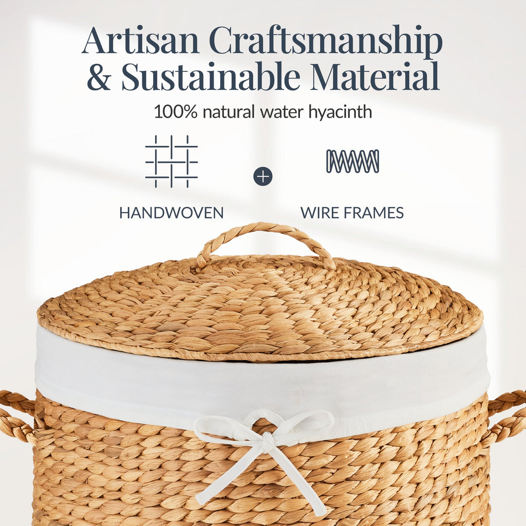 Round Laundry Hamper w/ Lid w/ Handles & Removable Liner
