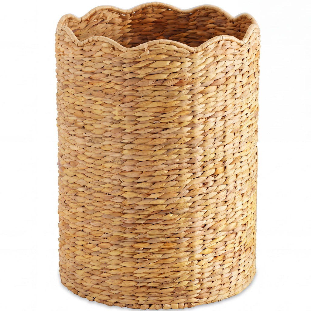 Scalloped Large Round Laundry Hamper Handwoven Laundry Basket
