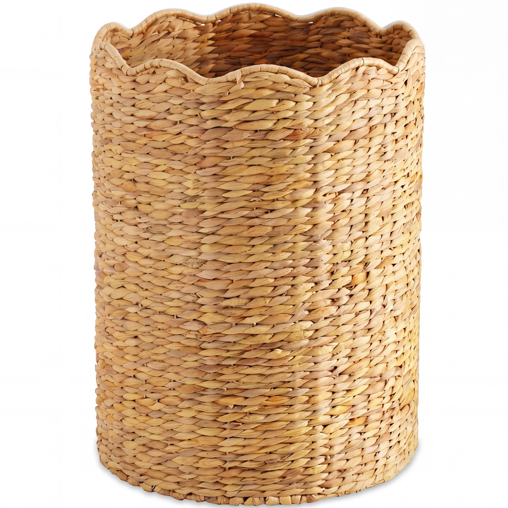 Scalloped Large Round Laundry Hamper Handwoven Laundry Basket