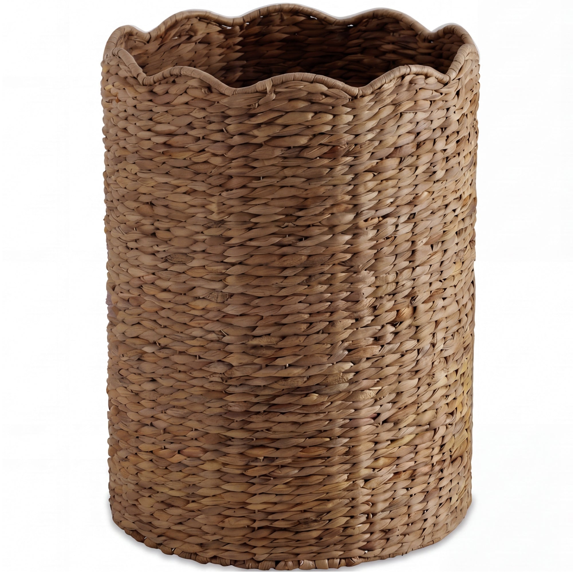 Scalloped Large Round Laundry Hamper Handwoven Laundry Basket