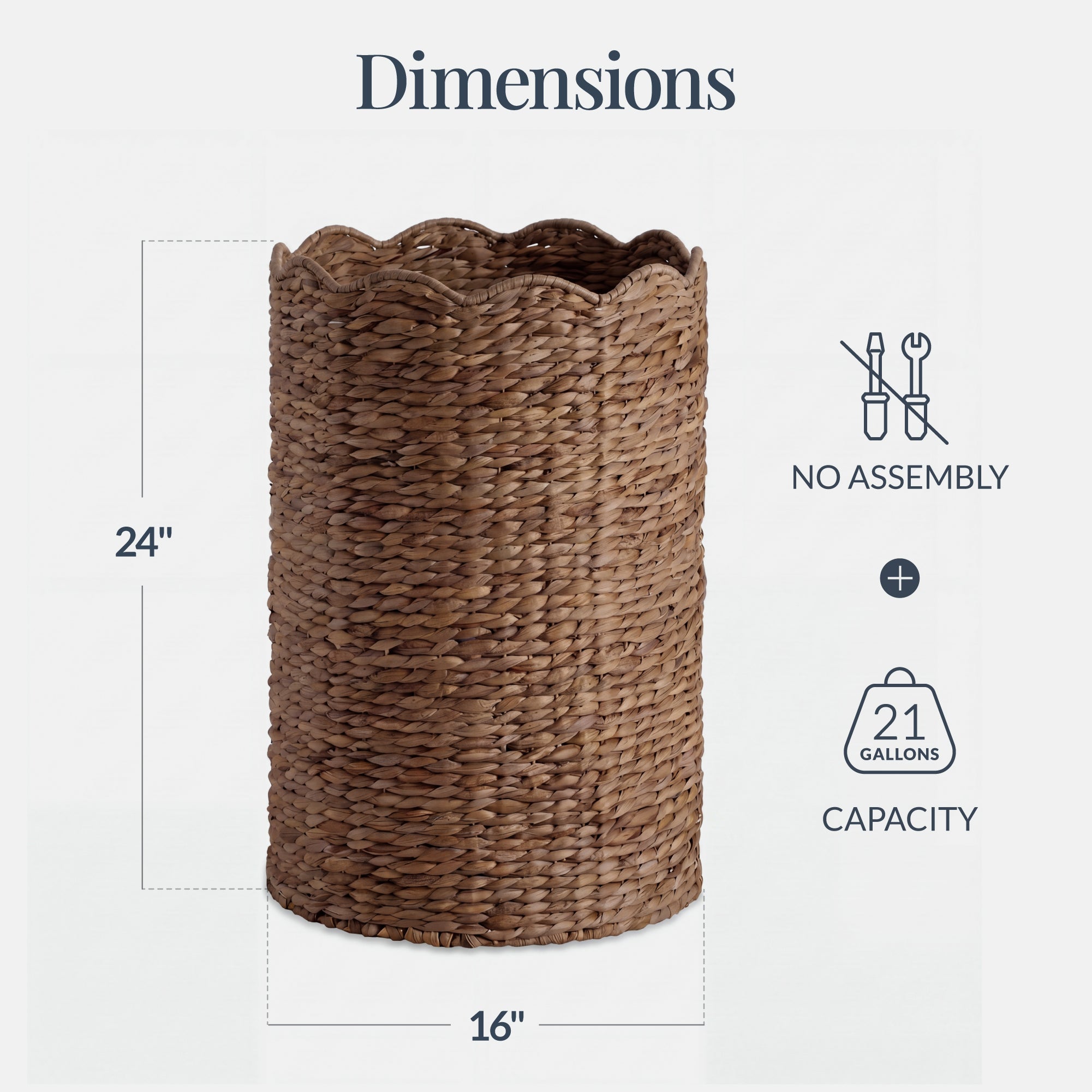 Scalloped Large Round Laundry Hamper Handwoven Laundry Basket