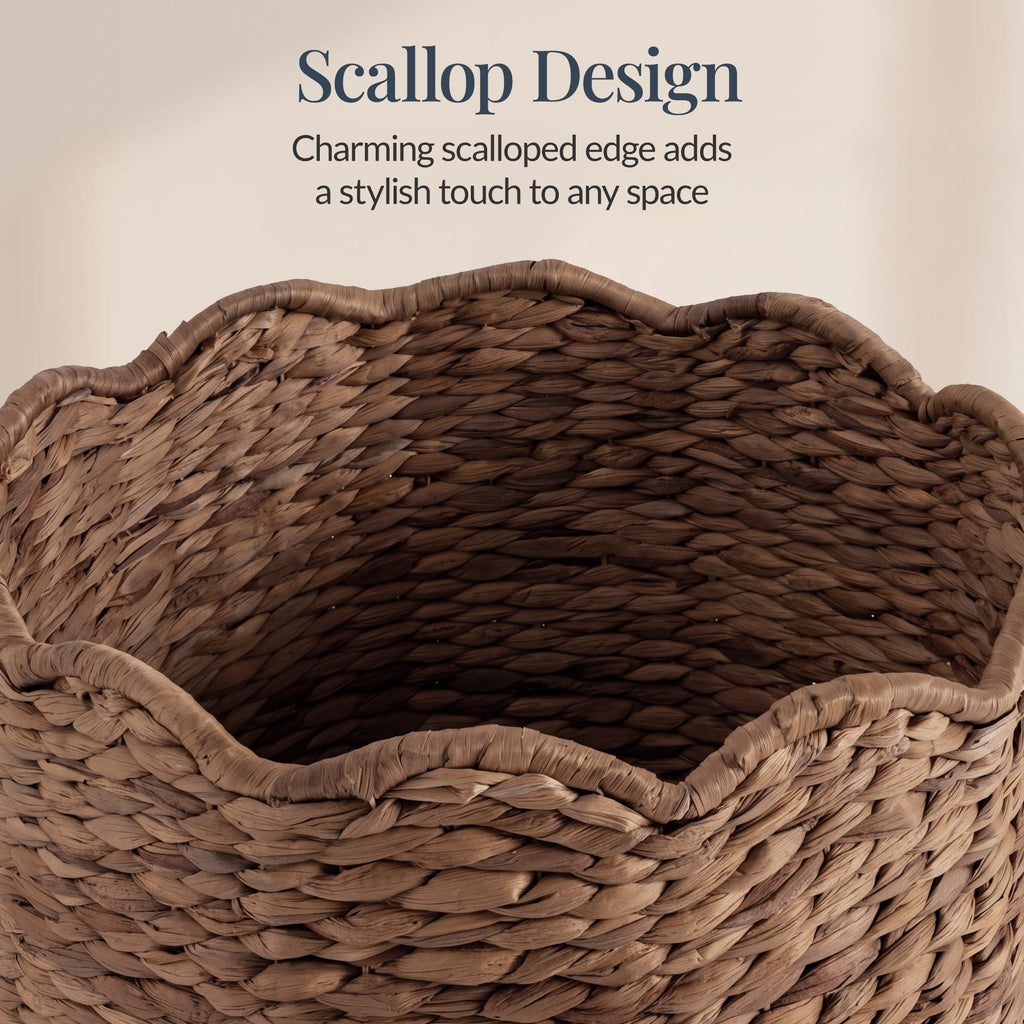 Scalloped Large Round Laundry Hamper Handwoven Laundry Basket