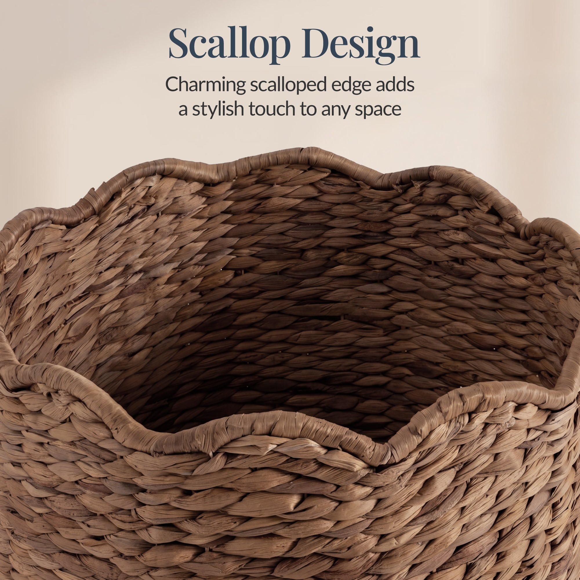 Scalloped Large Round Laundry Hamper Handwoven Laundry Basket