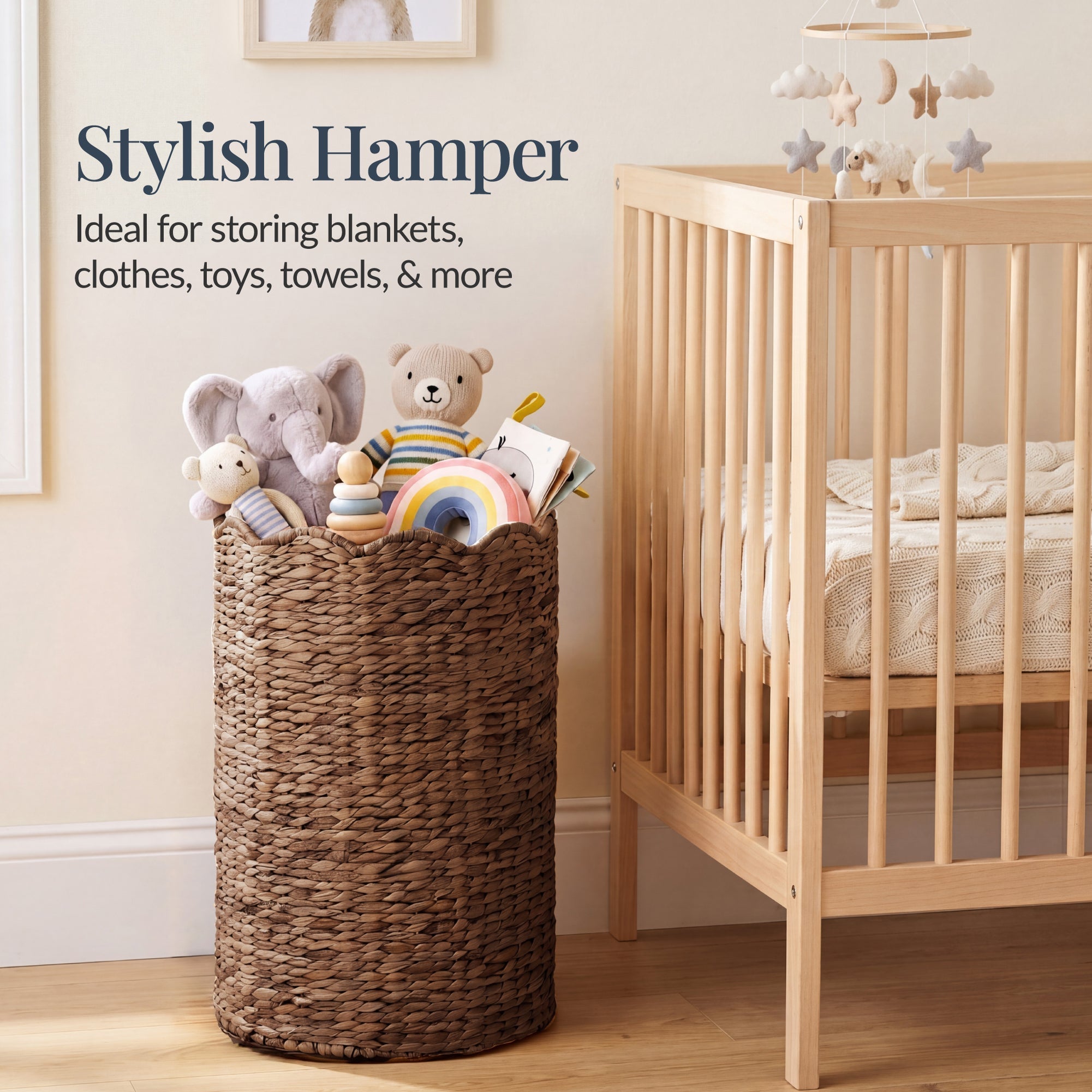 Scalloped Large Round Laundry Hamper Handwoven Laundry Basket