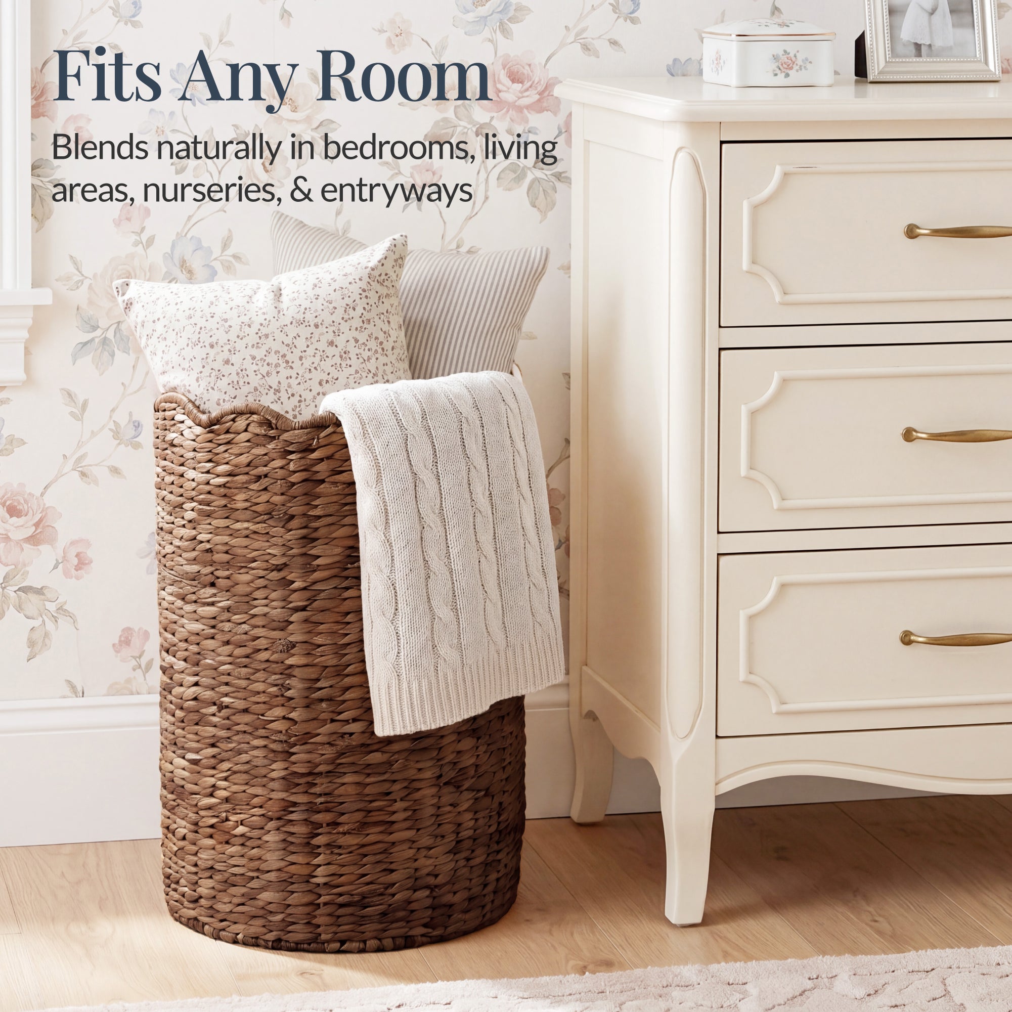 Scalloped Large Round Laundry Hamper Handwoven Laundry Basket