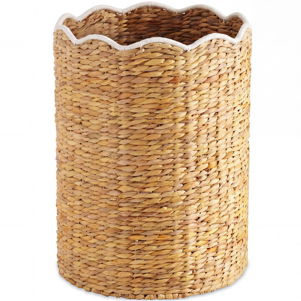 Scalloped Large Round Laundry Hamper Handwoven Laundry Basket