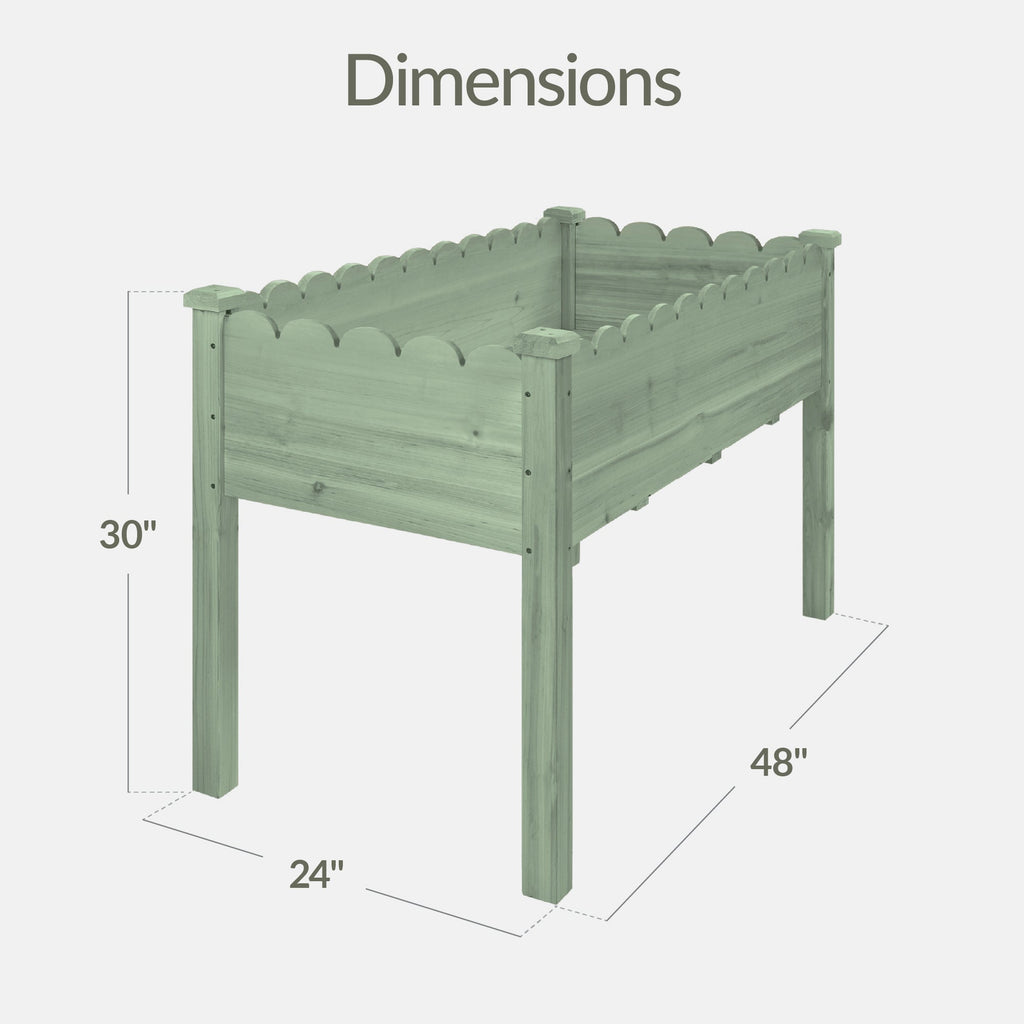 Raised Garden Bed Scalloped Elevated Wooden Planter Box - 48x24x30in