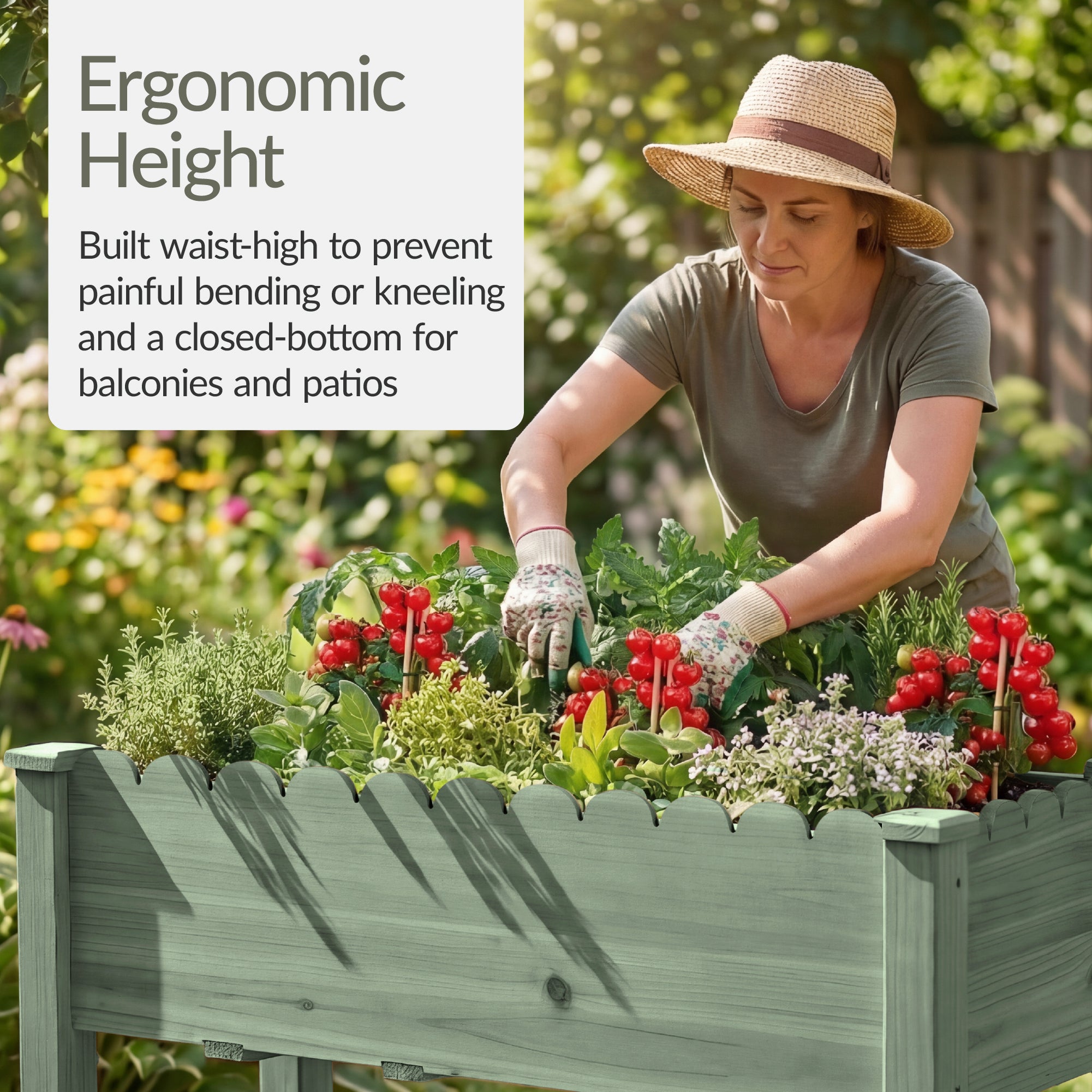 Raised Garden Bed Scalloped Elevated Wooden Planter Box - 48x24x30in