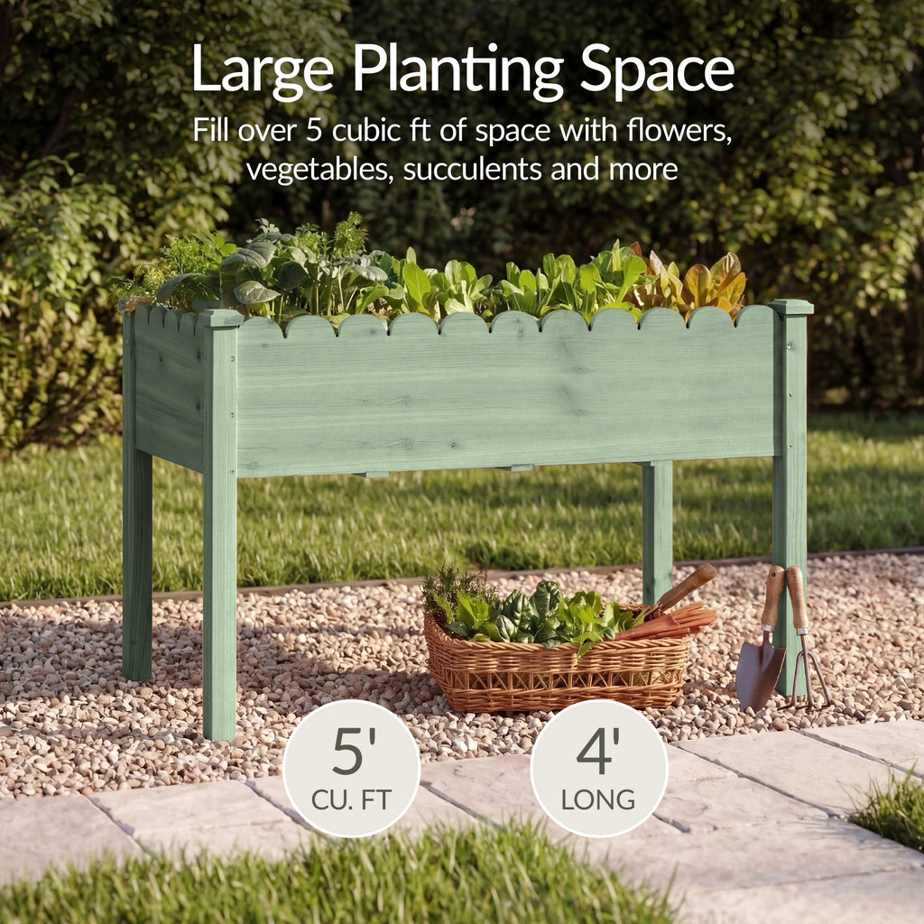 Raised Garden Bed Scalloped Elevated Wooden Planter Box - 48x24x30in