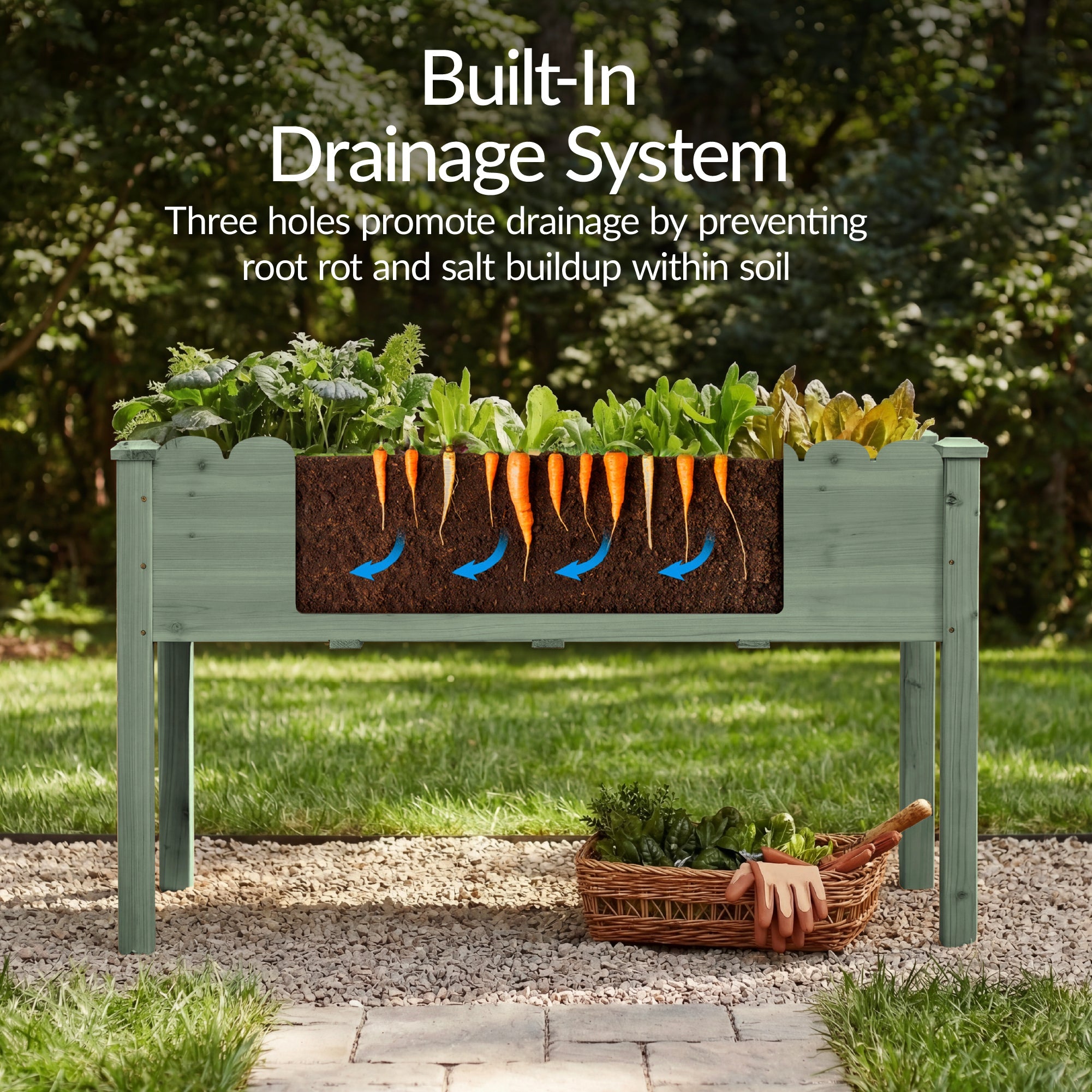 Raised Garden Bed Scalloped Elevated Wooden Planter Box - 48x24x30in