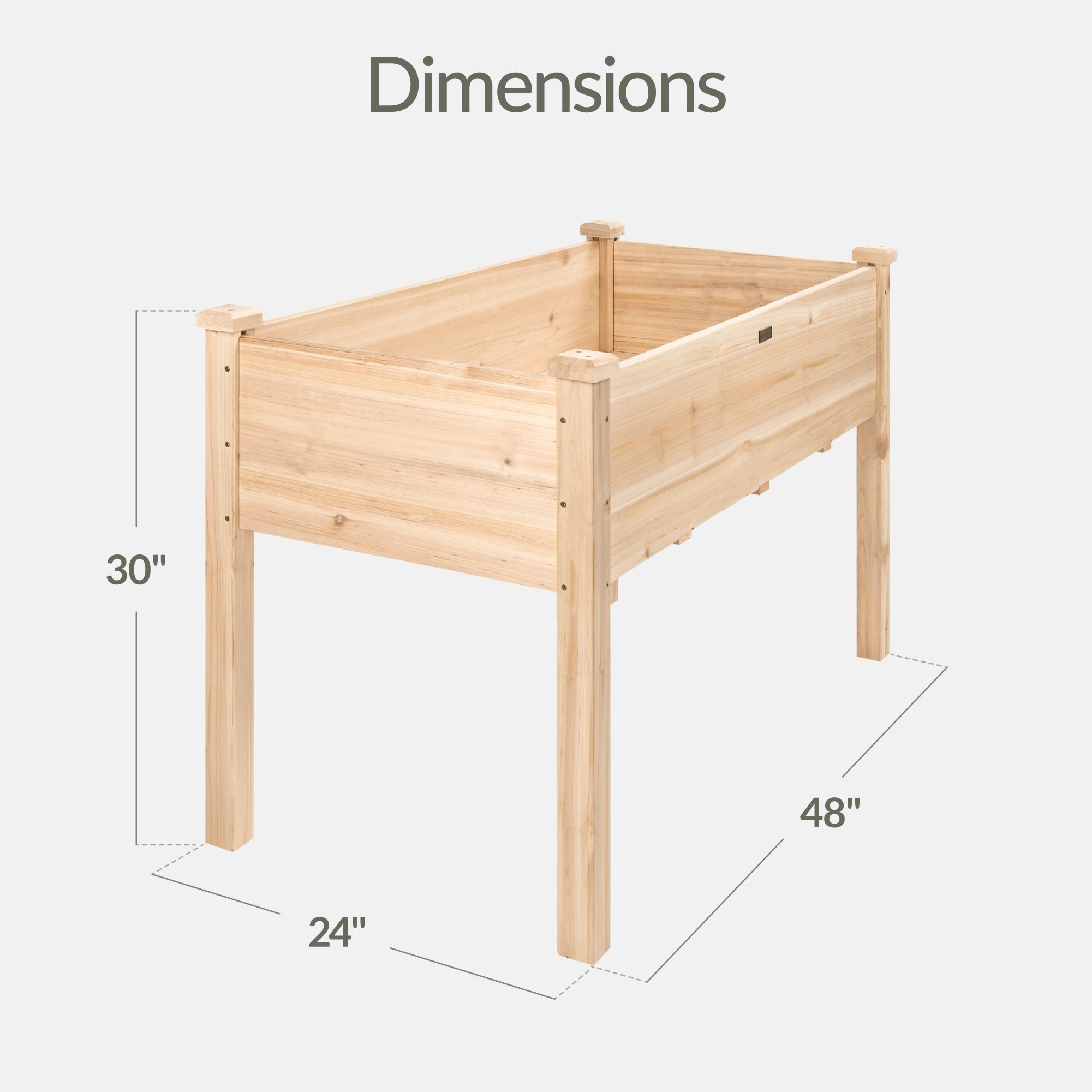 Raised Garden Bed Elevated Wooden Planter Box w/ Foot Caps - 48x24x30in