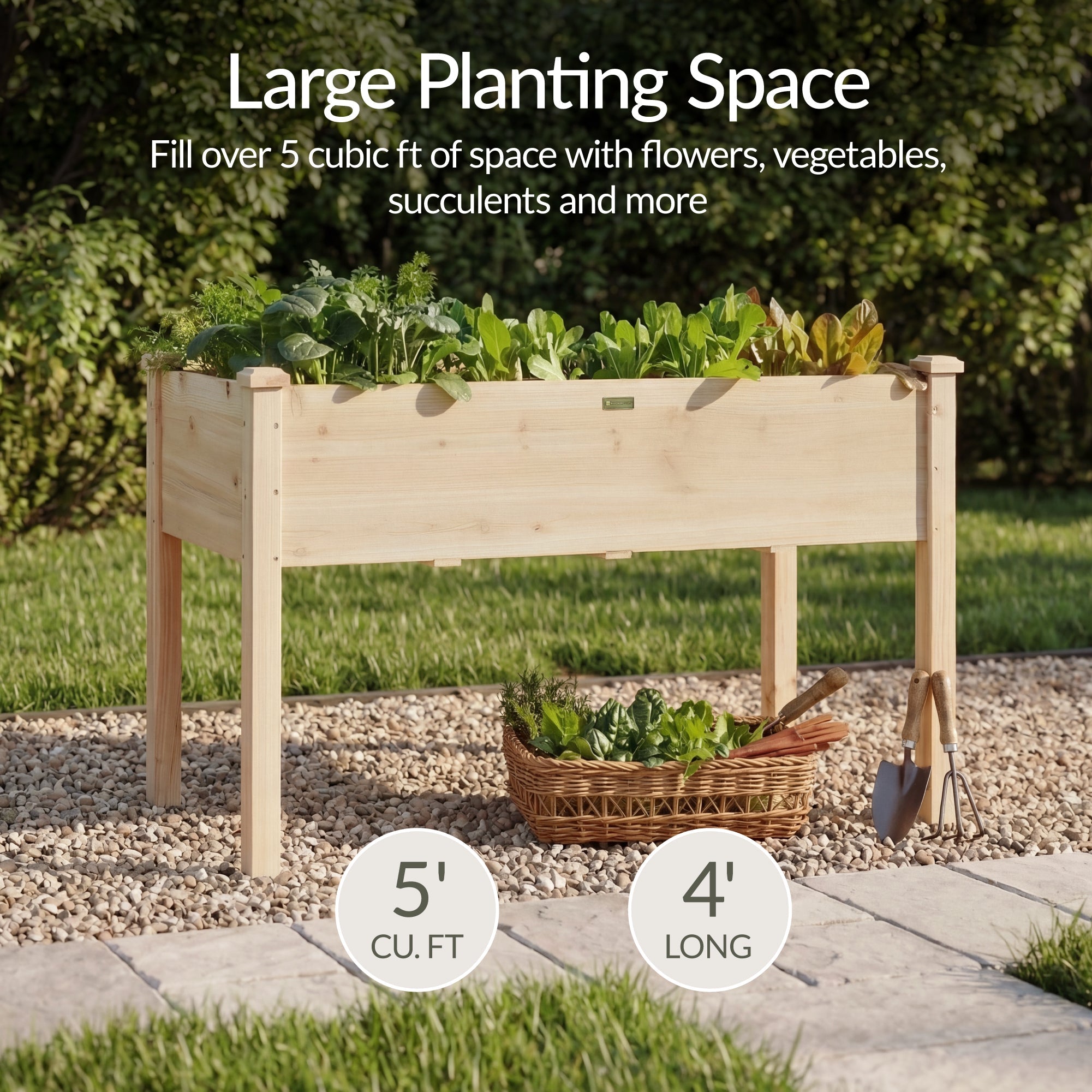 Raised Garden Bed Elevated Wooden Planter Box w/ Foot Caps - 48x24x30in