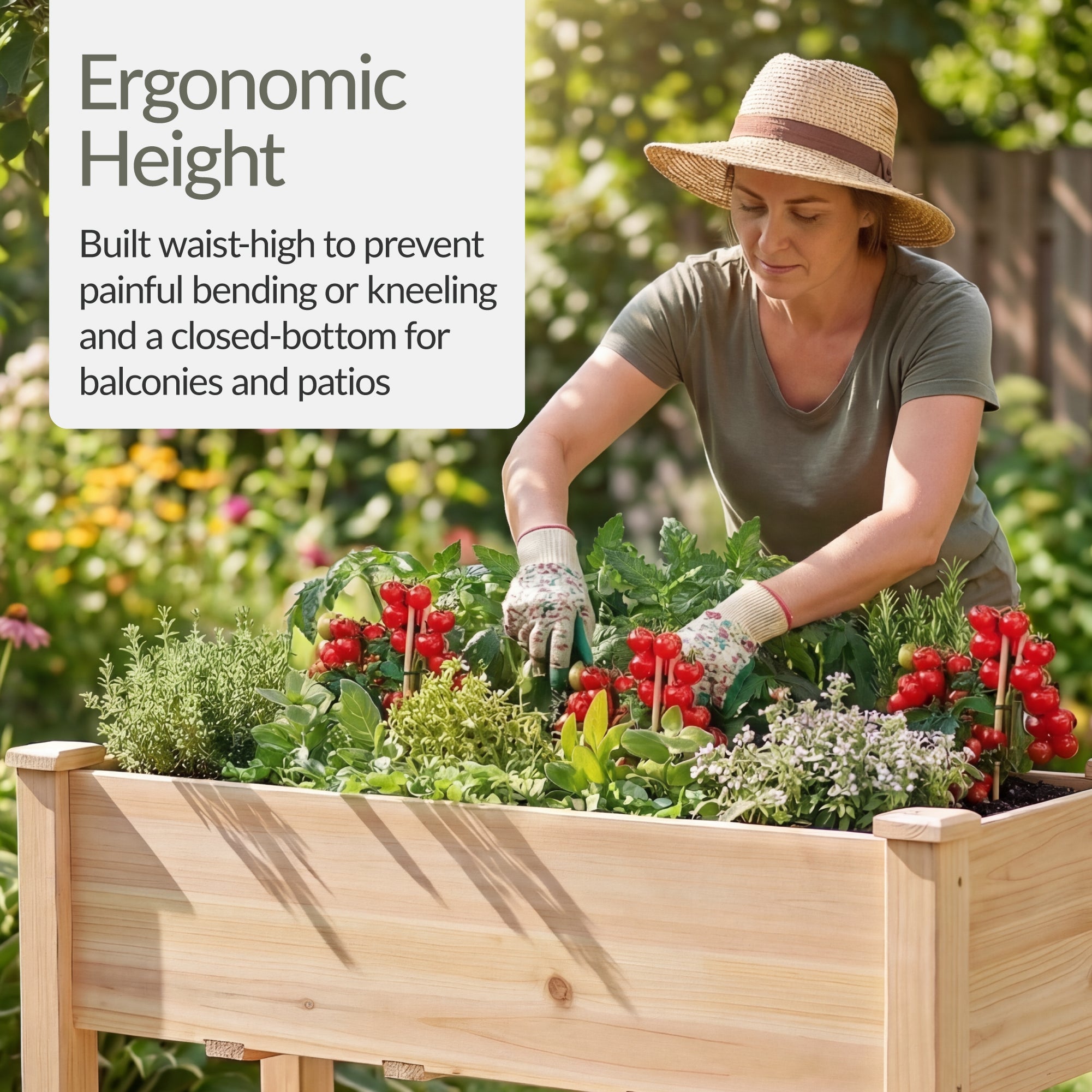 Raised Garden Bed Elevated Wooden Planter Box w/ Foot Caps - 48x24x30in