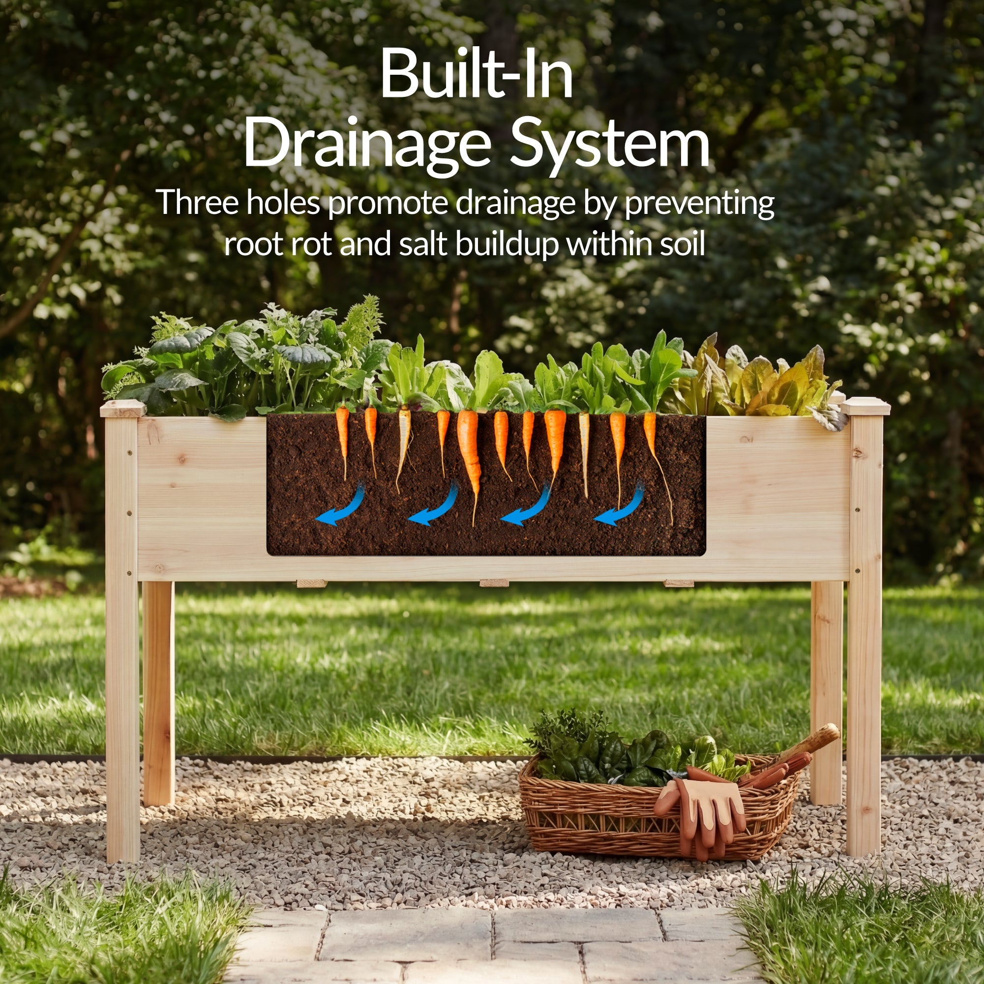 Raised Garden Bed Elevated Wooden Planter Box w/ Foot Caps - 48x24x30in