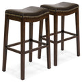 Set of 2 31in Backless Bar Stool Accent Chairs w/ Faux Leather Brass Studs