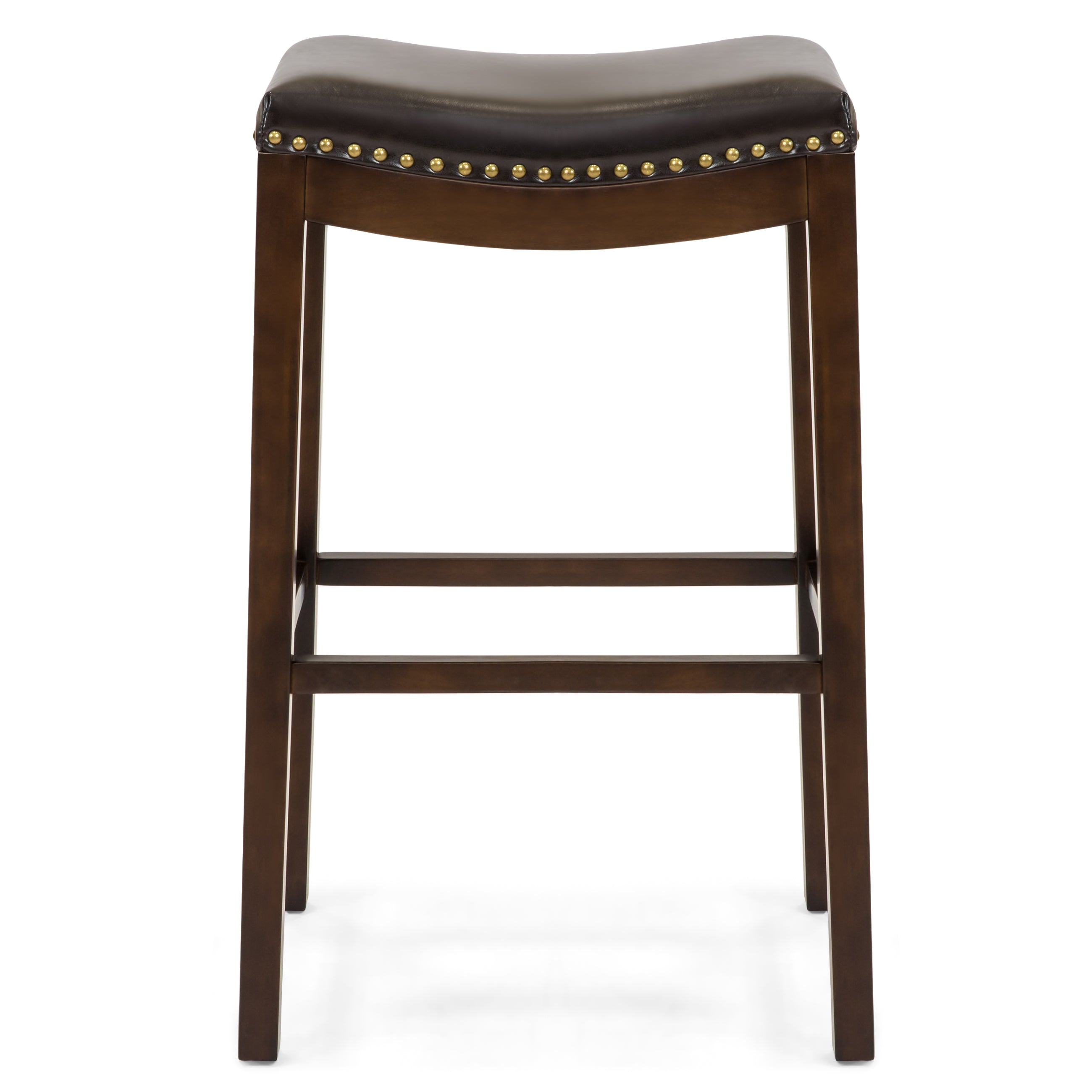 Set of 2 31in Backless Bar Stool Accent Chairs w/ Faux Leather Brass Studs